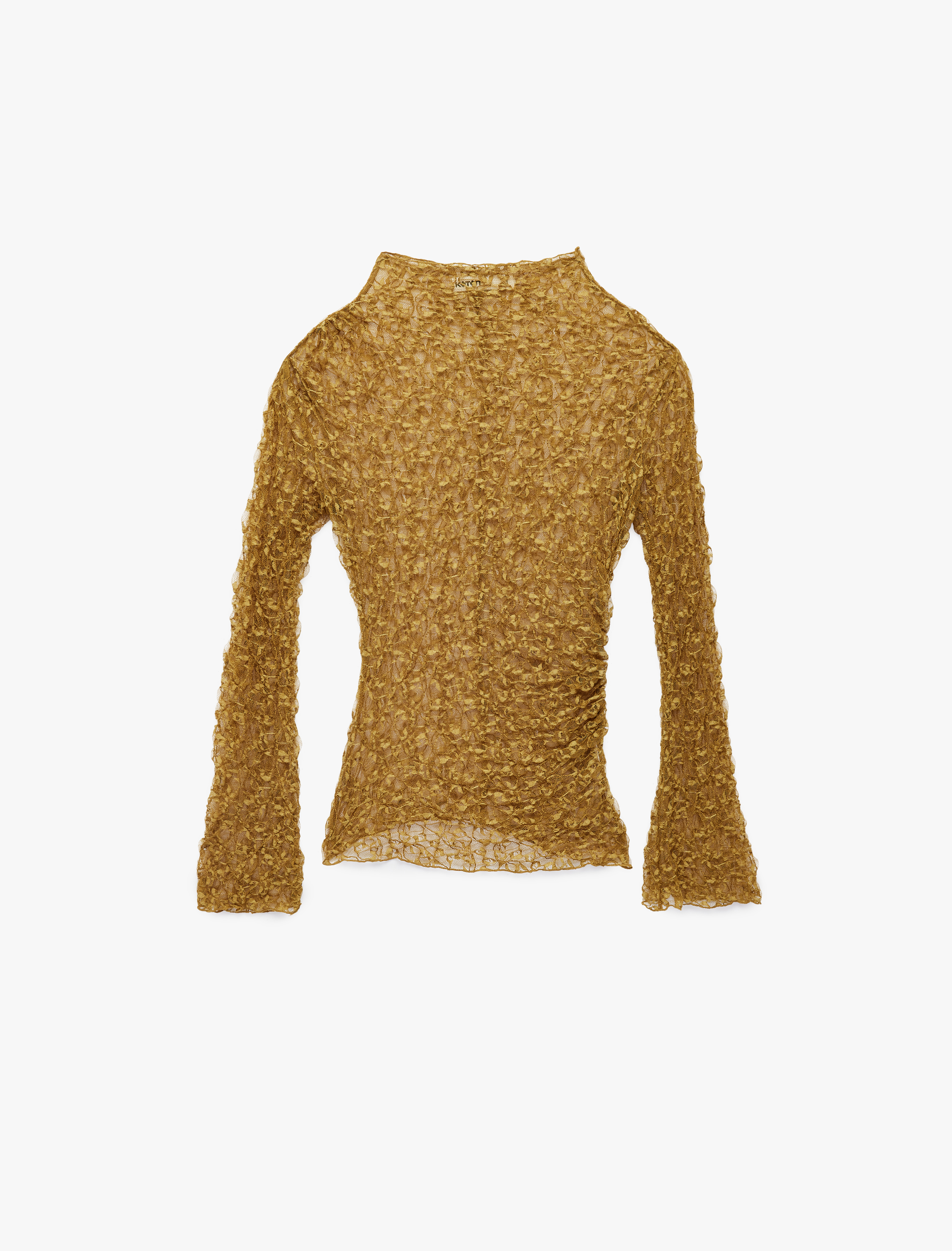   Uzun Kollu Yarı Transparan Dik Yaka Slim Fit Dantel Tişört