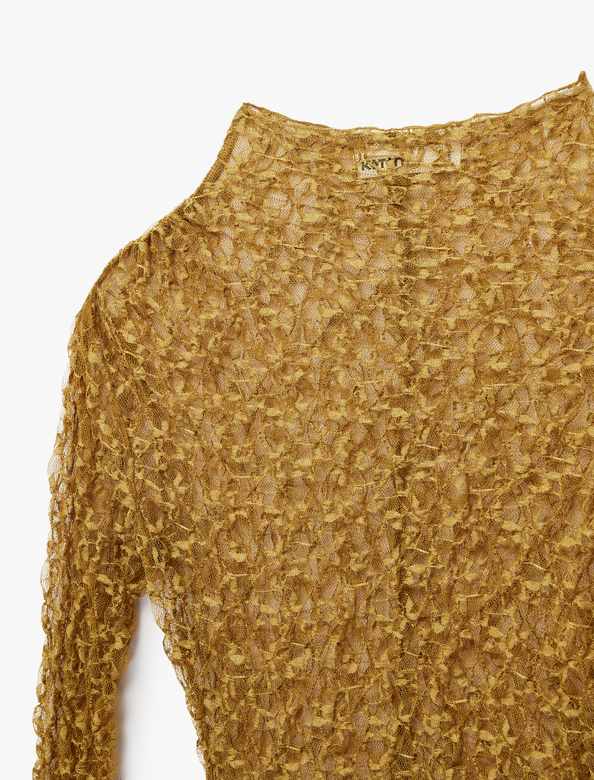   Uzun Kollu Yarı Transparan Dik Yaka Slim Fit Dantel Tişört