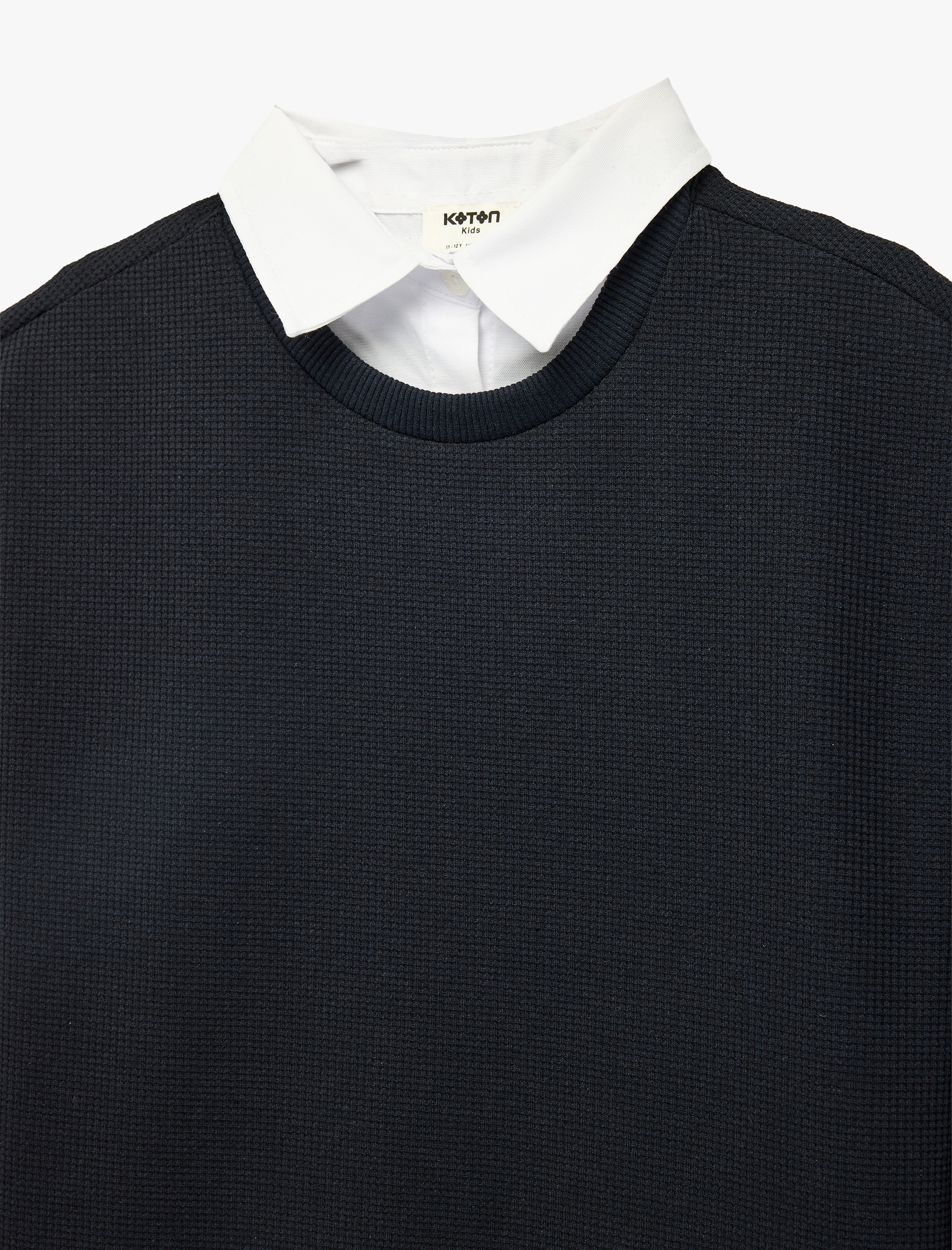  Erkek Çocuk Dokulu Uzun Kollu Polo Yaka Sweatshirt