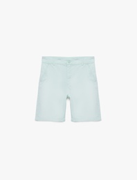 Pamuklu Beli Ayarlanabilir Lastikli Cepli Düğmeli Basic Şort