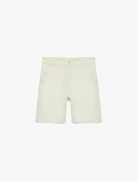 Pamuklu Beli Ayarlanabilir Lastikli Cepli Düğmeli Basic Şort