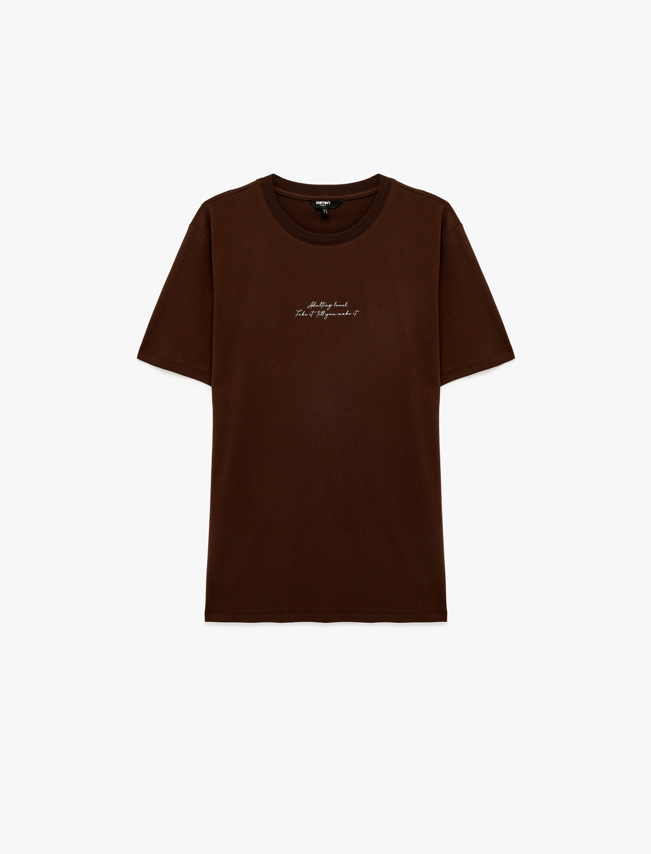   Pamuklu Kısa Kollu Bisiklet Yaka Baskılı Slim Fit Tişört