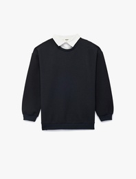 Dokulu Uzun Kollu Polo Yaka Sweatshirt