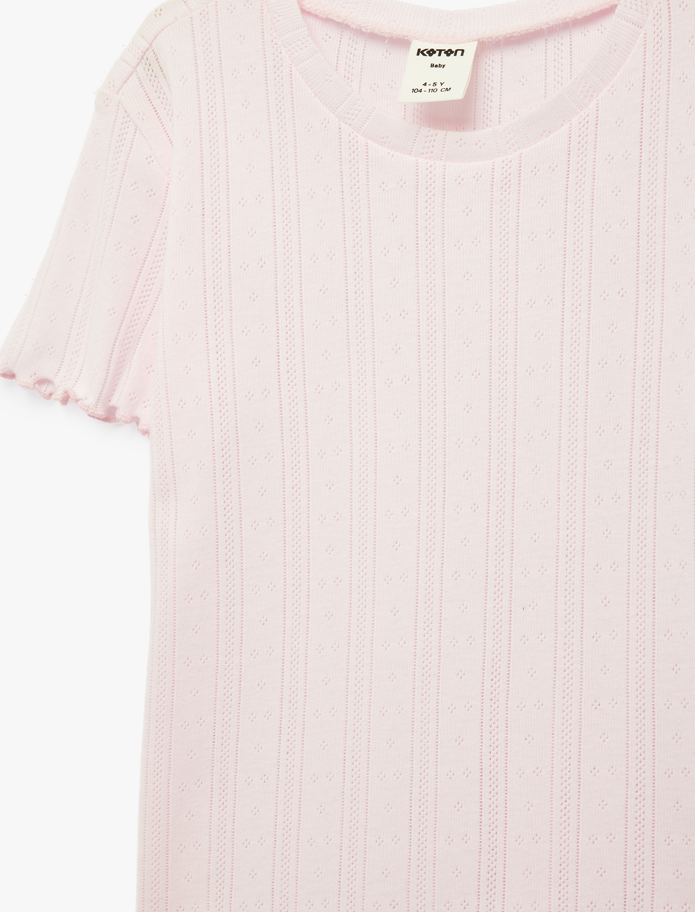  Kız Bebek Fırfır Detaylı Kısa Kollu Bisiklet Yaka Pamuklu Tişört