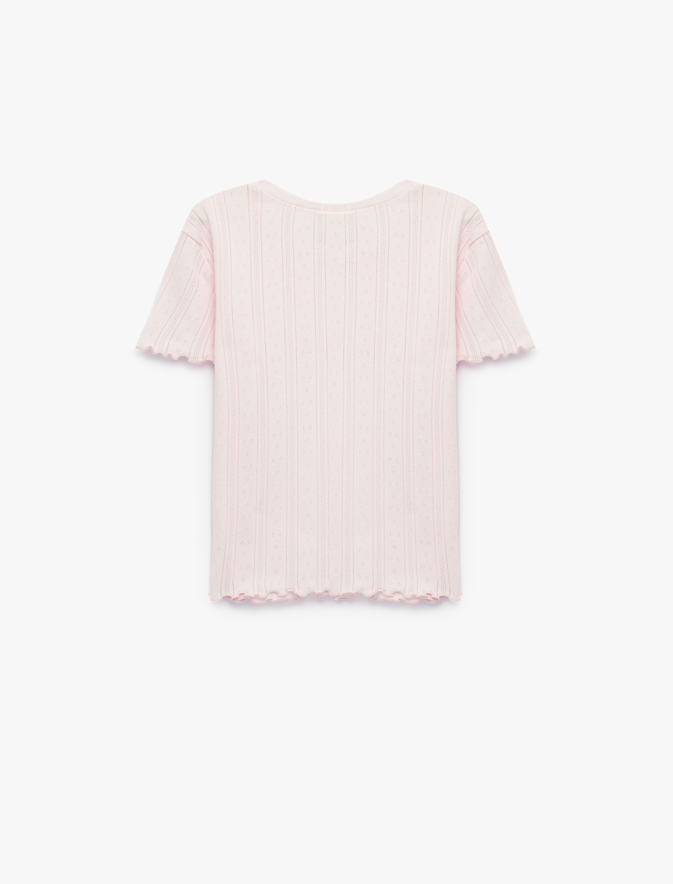  Kız Bebek Fırfır Detaylı Kısa Kollu Bisiklet Yaka Pamuklu Tişört