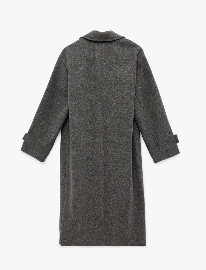  Uzun Kaşe Kaban Kruvaze Uzun Kollu Düğmeli Cepli