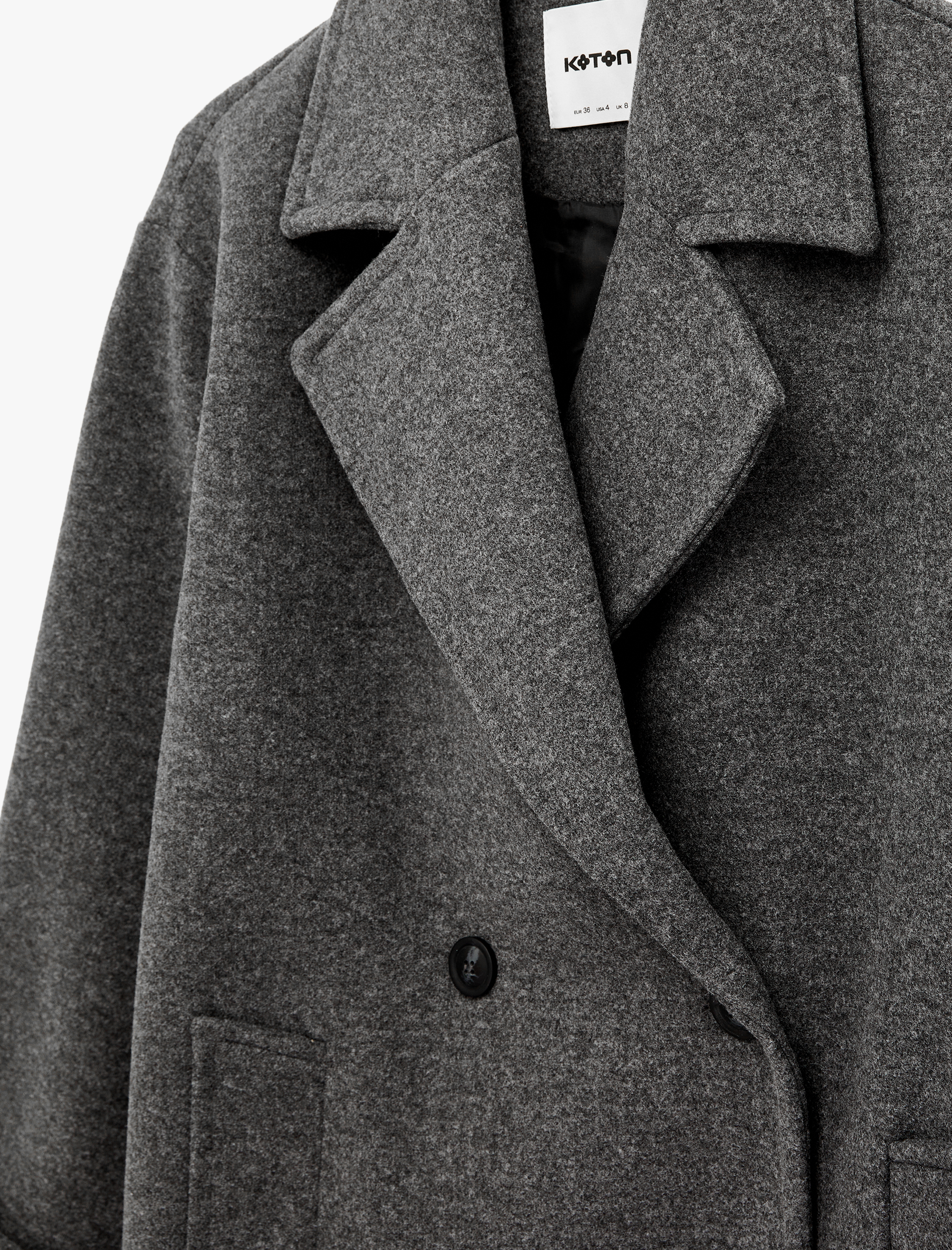   Uzun Kaşe Kaban Kruvaze Uzun Kollu Düğmeli Cepli