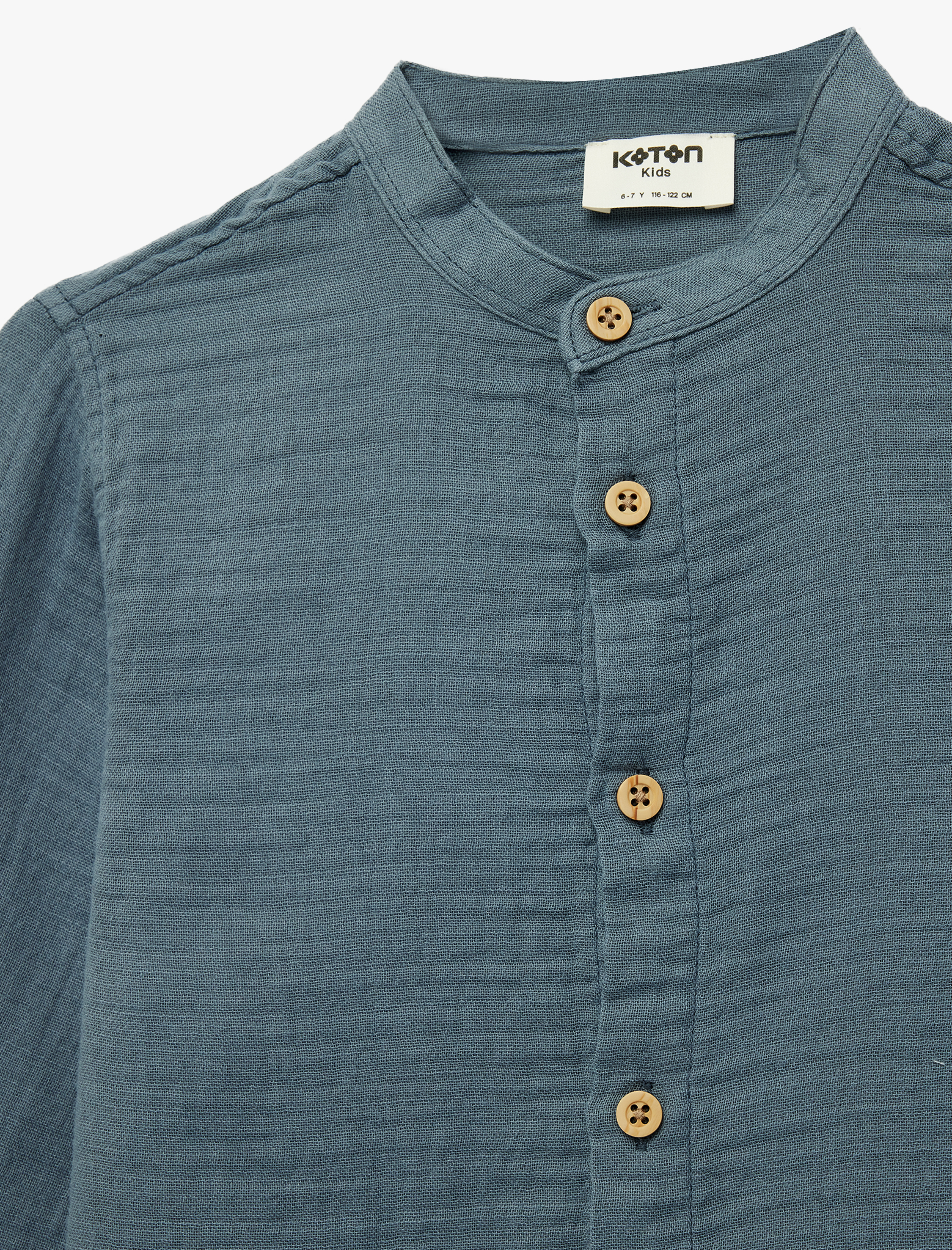  Erkek Çocuk Pamuklu Uzun Kollu Düğmeli Müslin Hakim Yaka Gömlek