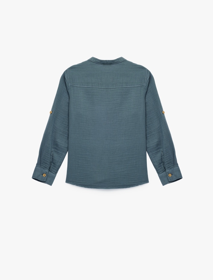 Erkek Çocuk Pamuklu Uzun Kollu Düğmeli Müslin Hakim Yaka Gömlek