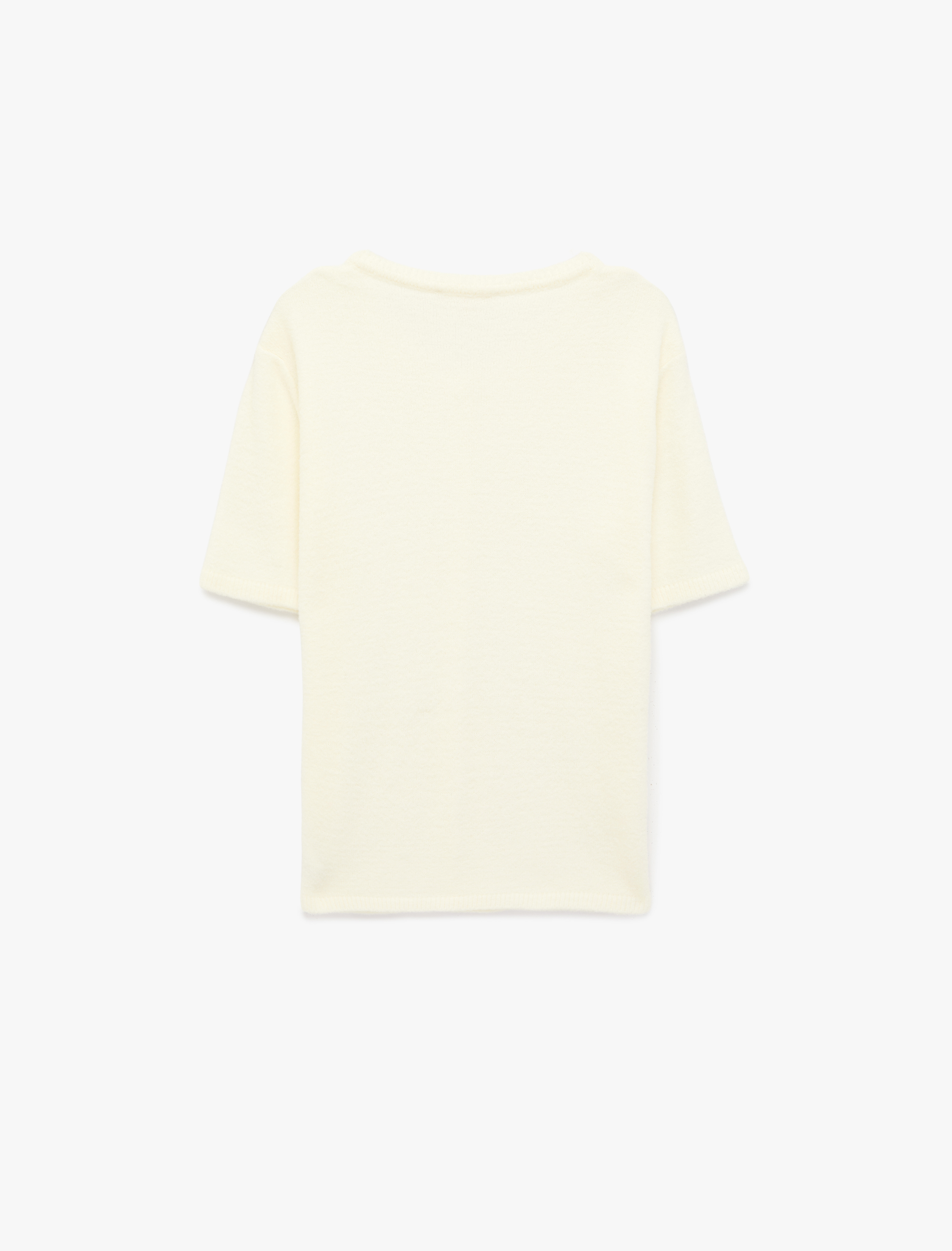   Kısa Kollu Bisiklet Yaka Taşlı Triko Kazak