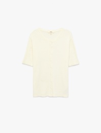 Kısa Kollu Bisiklet Yaka Taşlı Triko Kazak