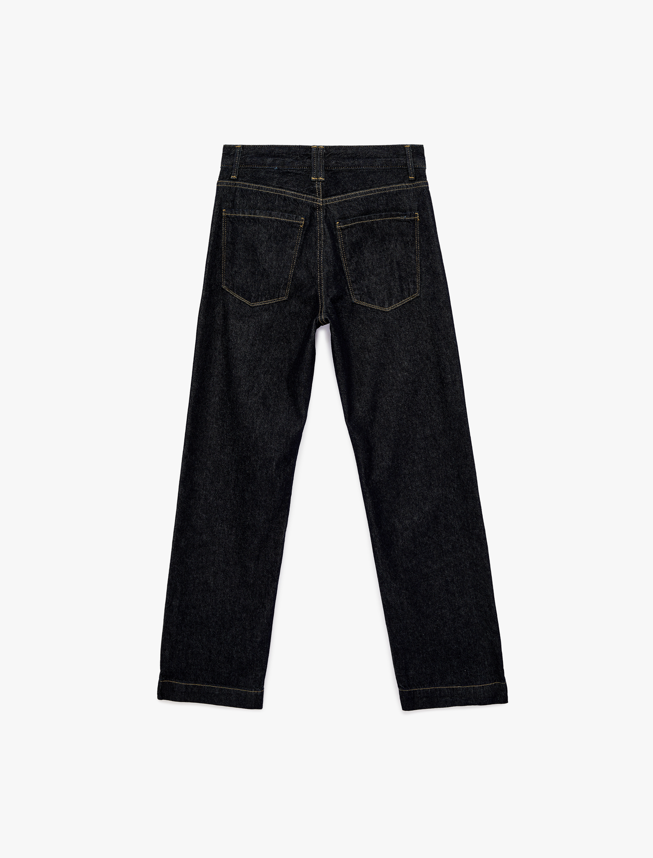   Normal Bel Uzun Düz Paça Pamuklu Denim Pantolon - Straight Fit Jean