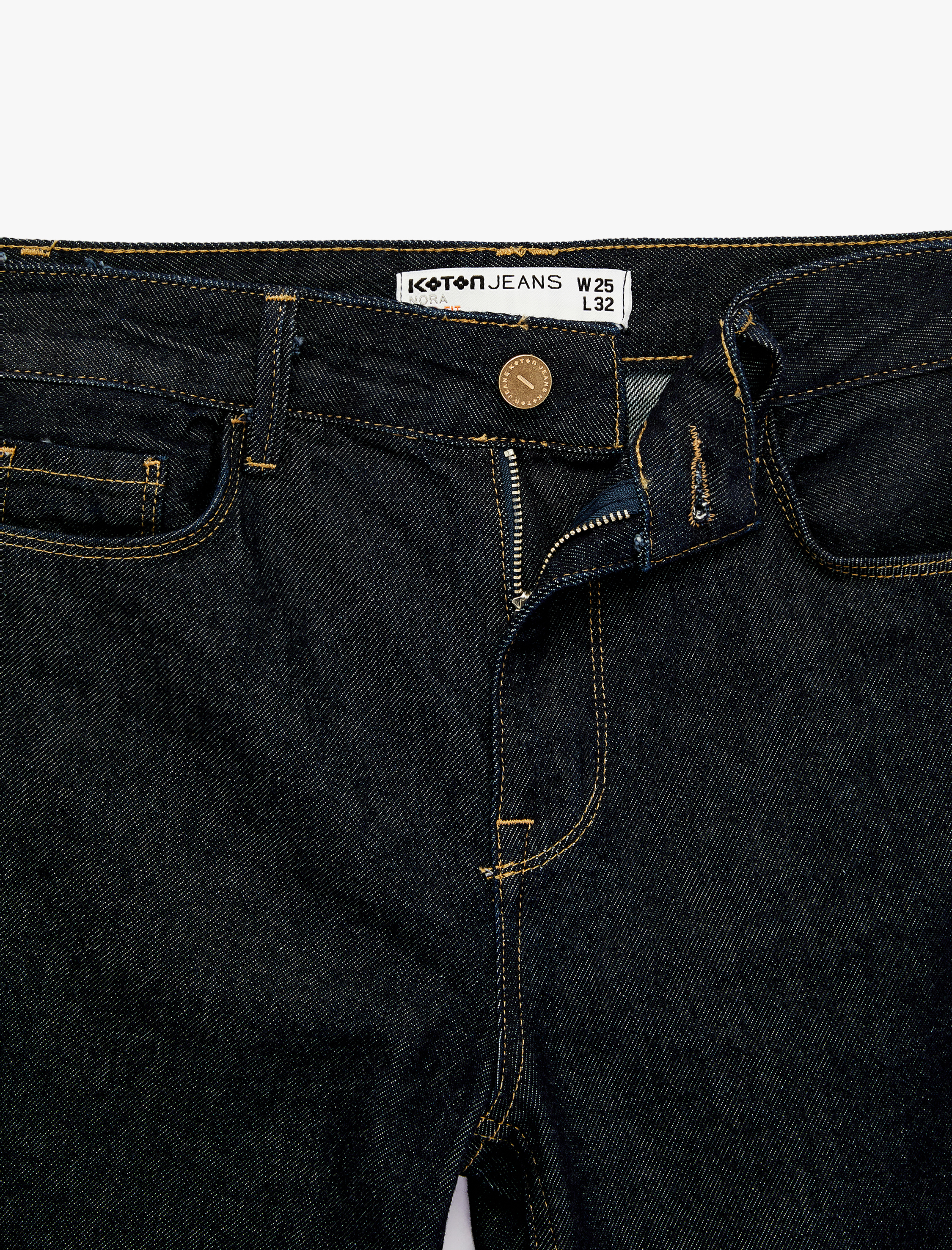   Normal Bel Uzun Düz Paça Pamuklu Denim Pantolon - Straight Fit Jean