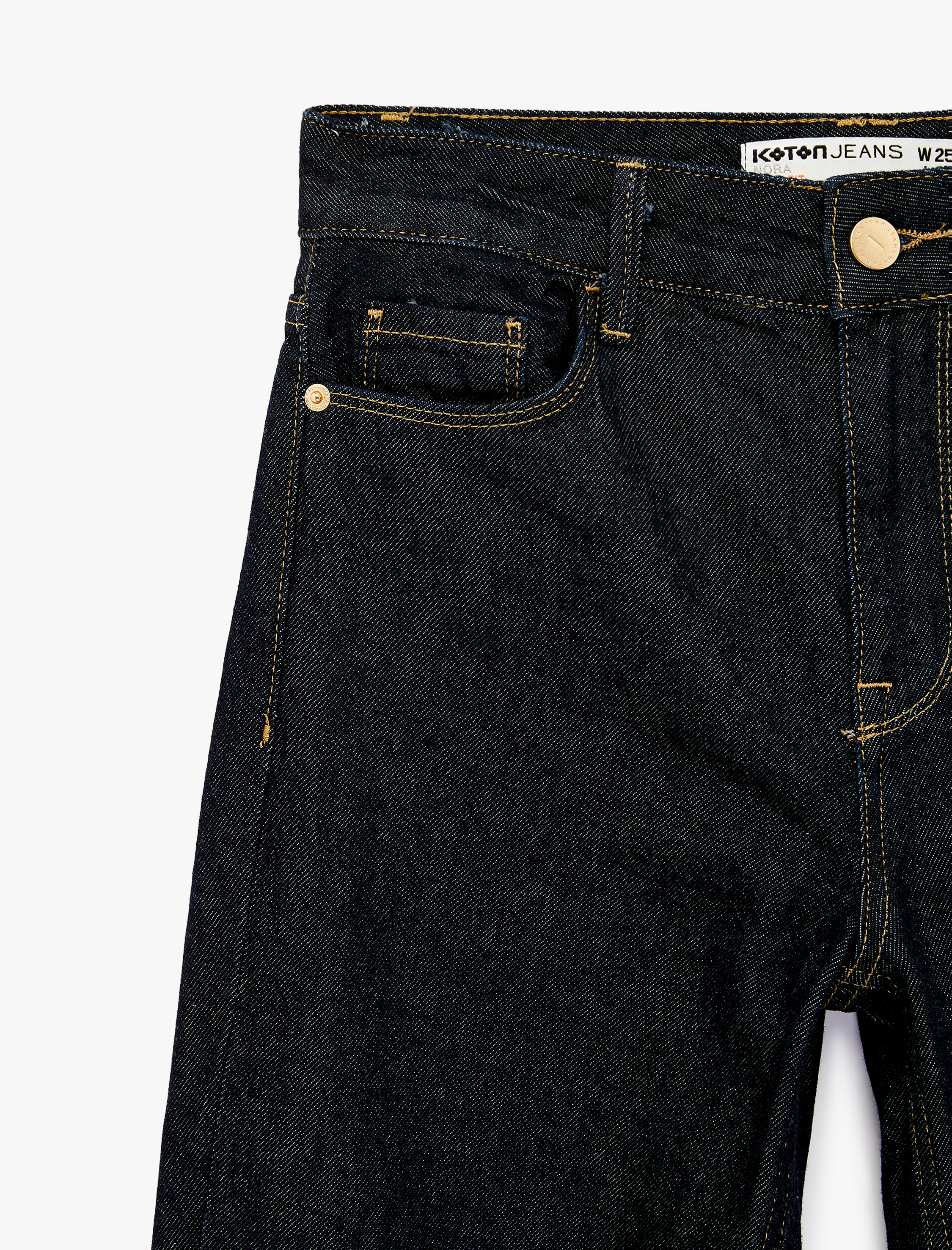   Normal Bel Uzun Düz Paça Pamuklu Denim Pantolon - Straight Fit Jean