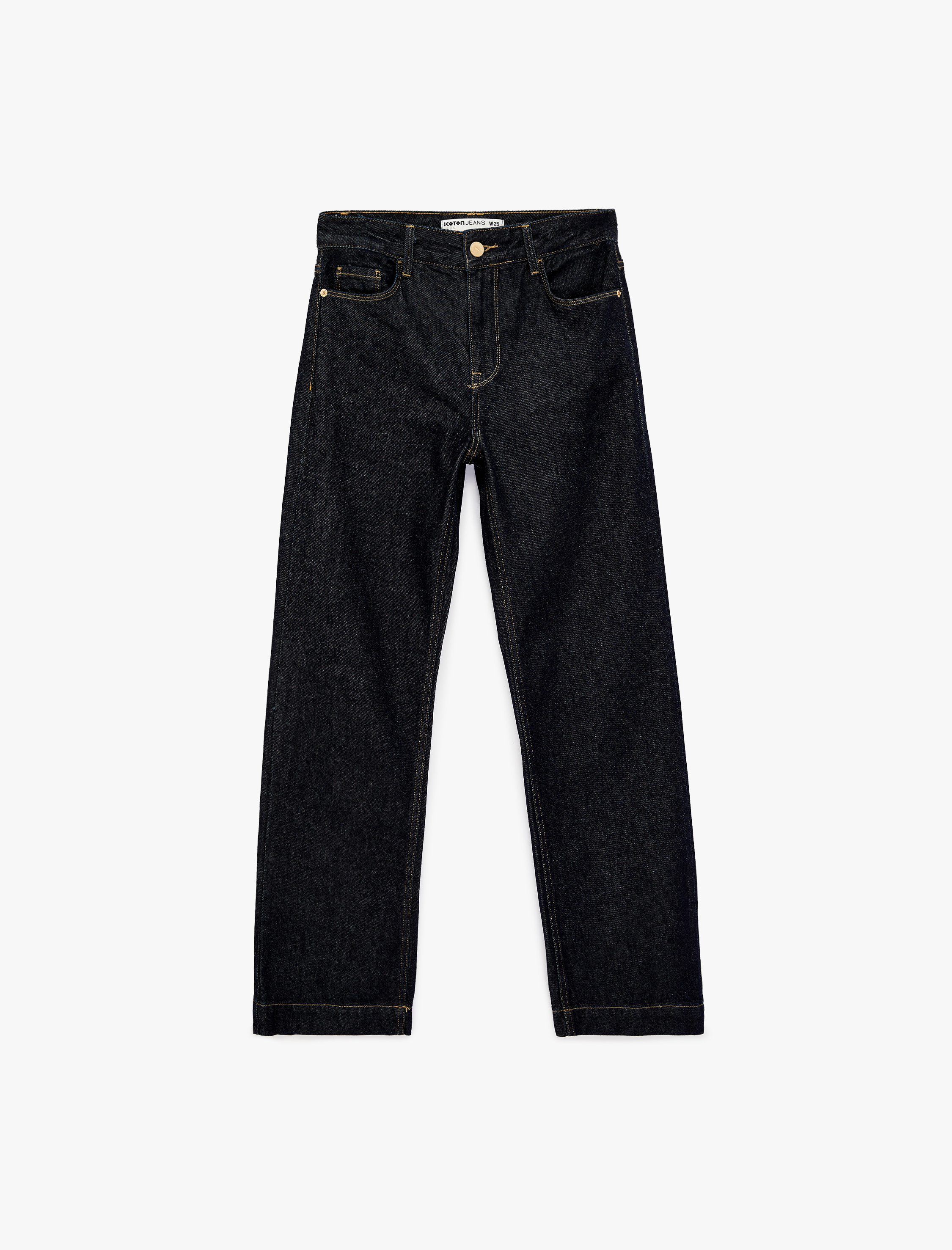   Normal Bel Uzun Düz Paça Pamuklu Denim Pantolon - Straight Fit Jean