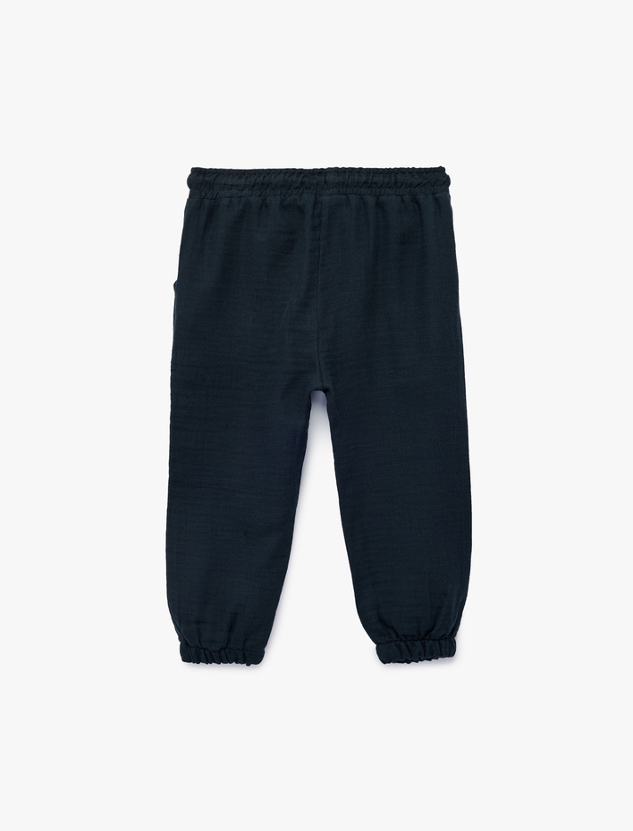 Erkek Bebek Pamuklu Beli Bağcıklı Müslin Kumaş Basic Jogger Pantolon