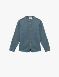 Pamuklu Uzun Kollu Düğmeli Müslin Hakim Yaka Gömlek