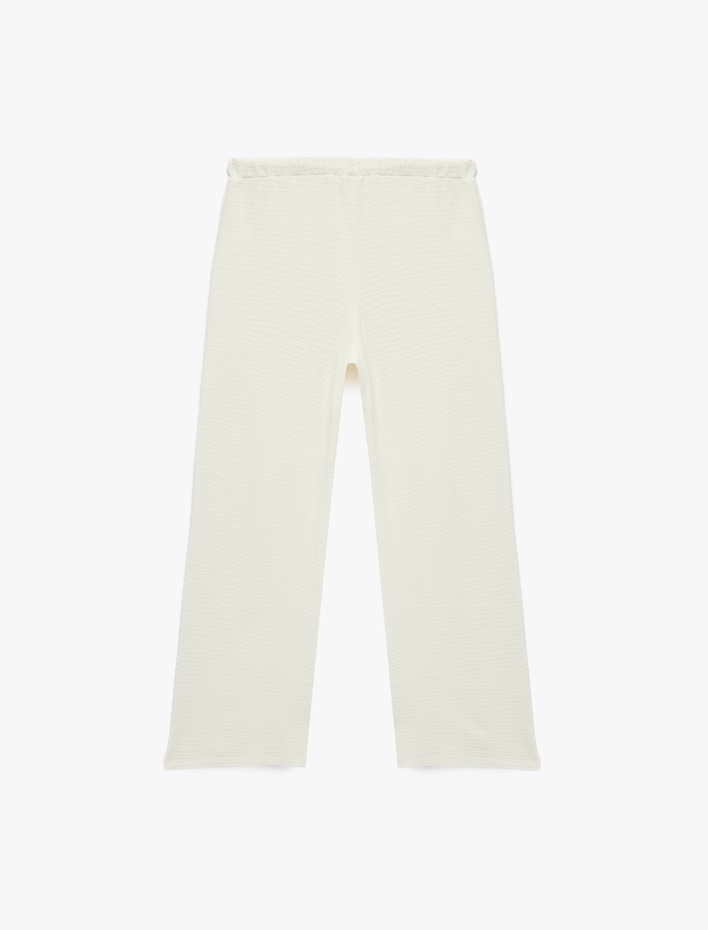  Viskon Rahat Kalıp Yüksek Bel Bağcıklı Geniş Paça Pantolon