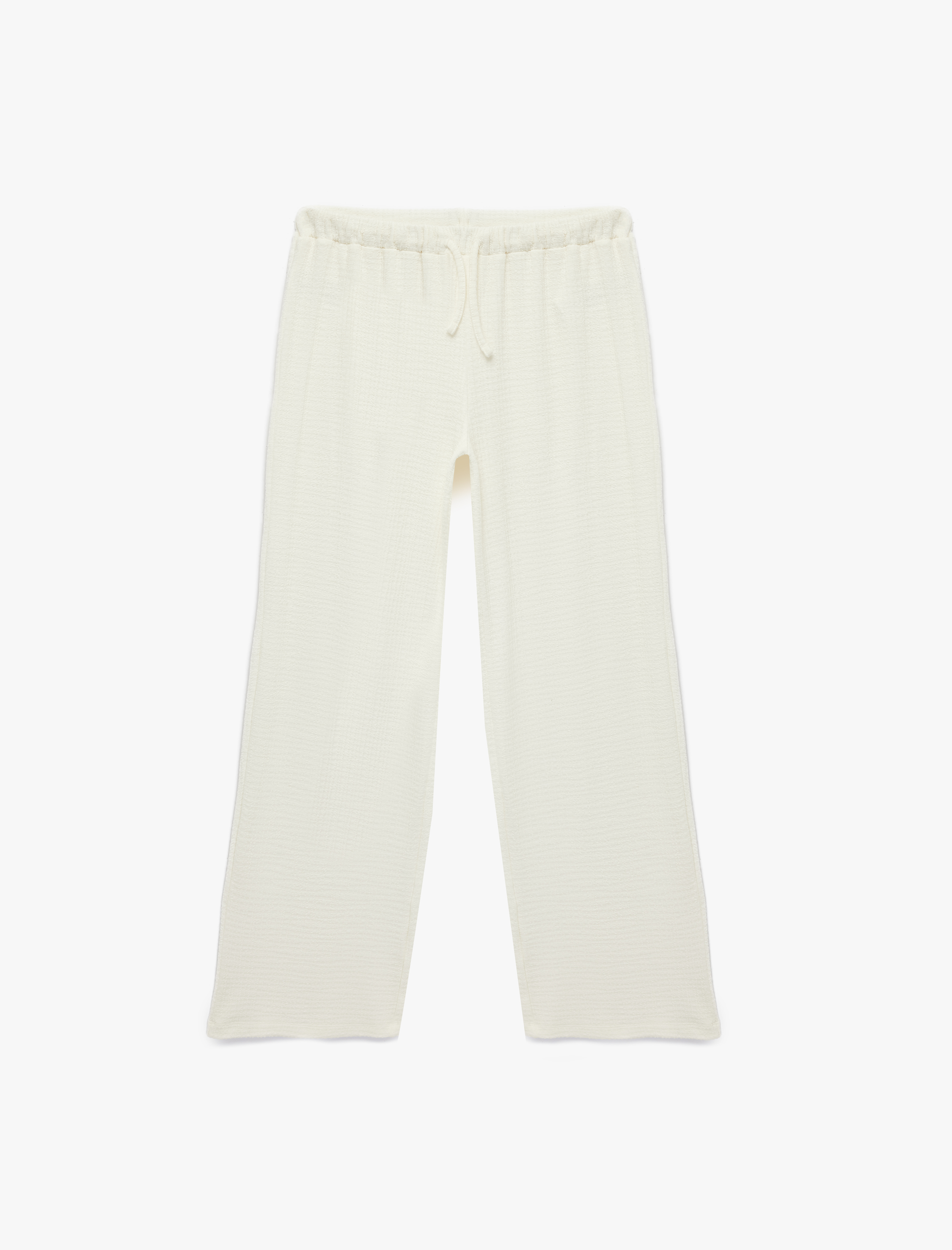   Viskon Rahat Kalıp Yüksek Bel Bağcıklı Geniş Paça Pantolon