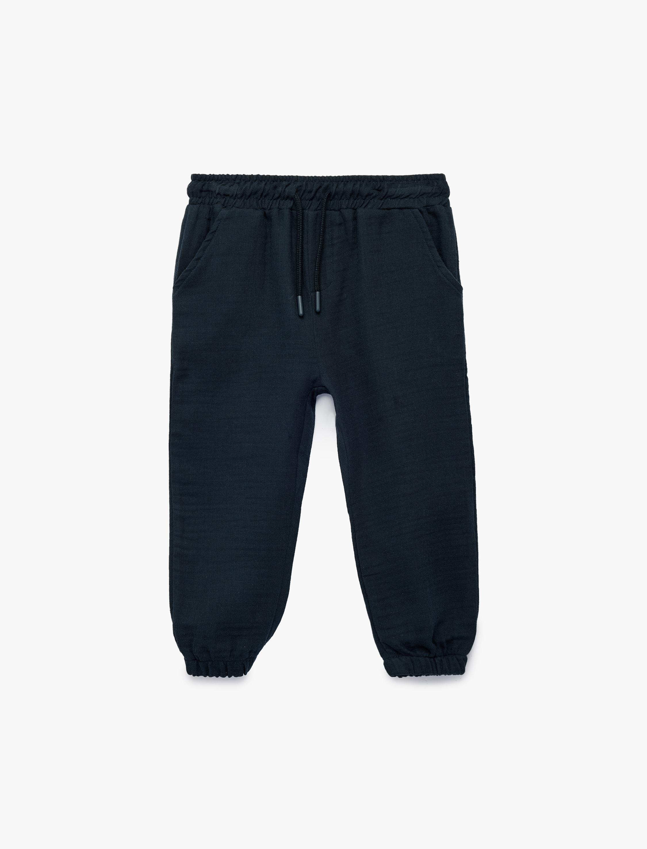  Erkek Bebek Pamuklu Beli Bağcıklı Müslin Kumaş Basic Jogger Pantolon