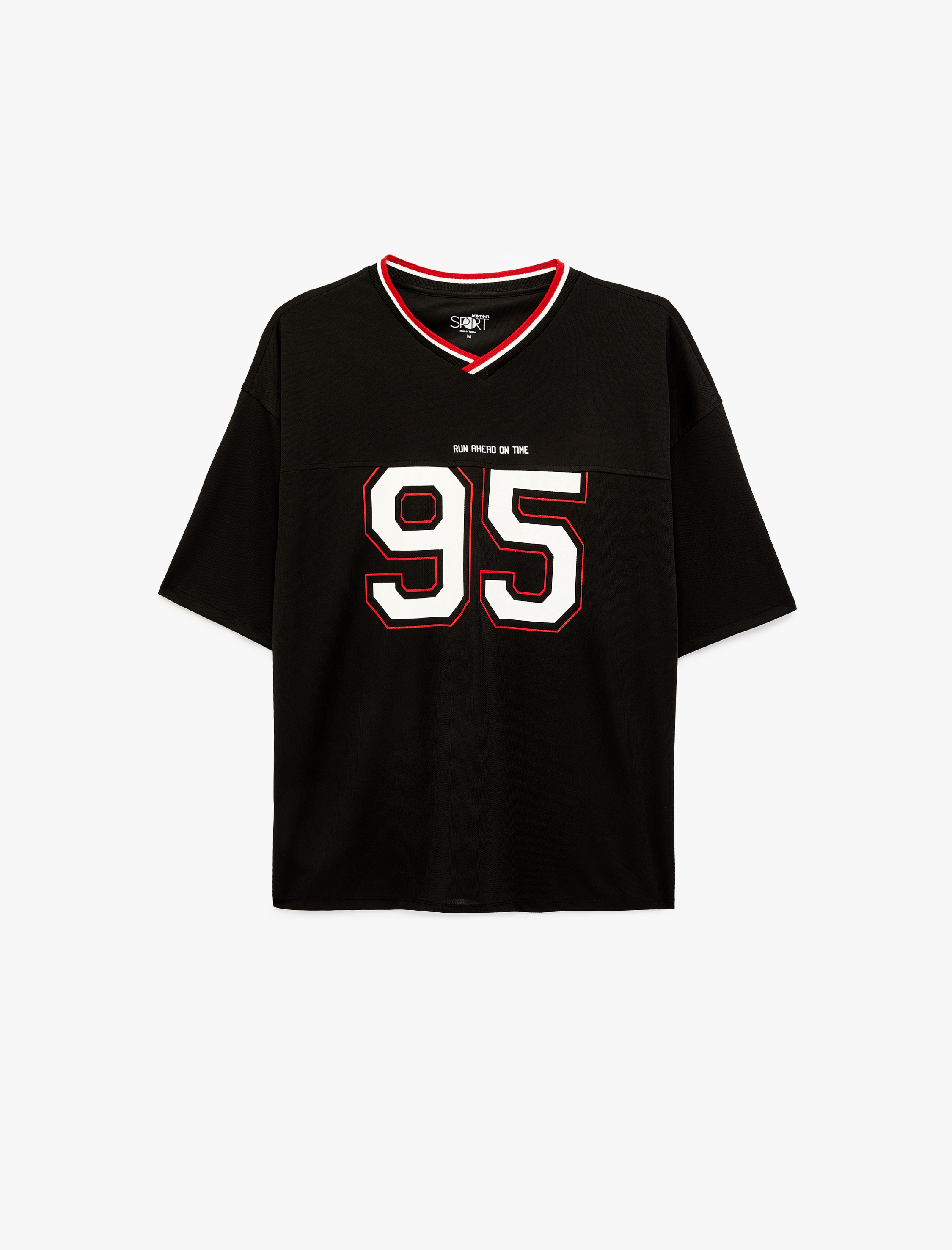   Oversize Yarım Kollu V Yaka Baskılı Spor Tişört