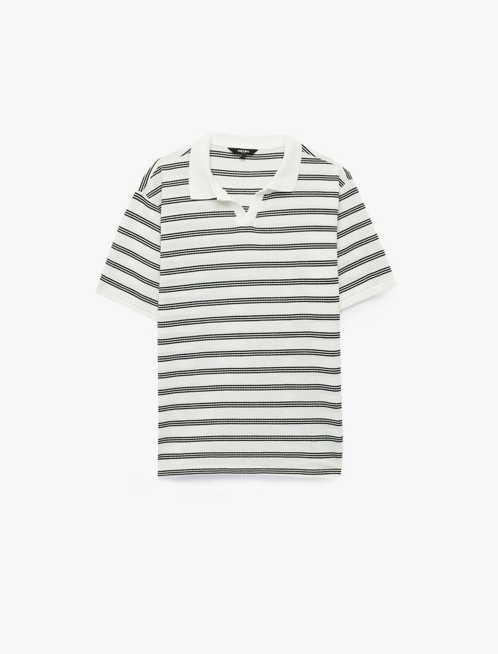  Regular Fit Kısa Kollu Çizgili Polo Yaka Tişört