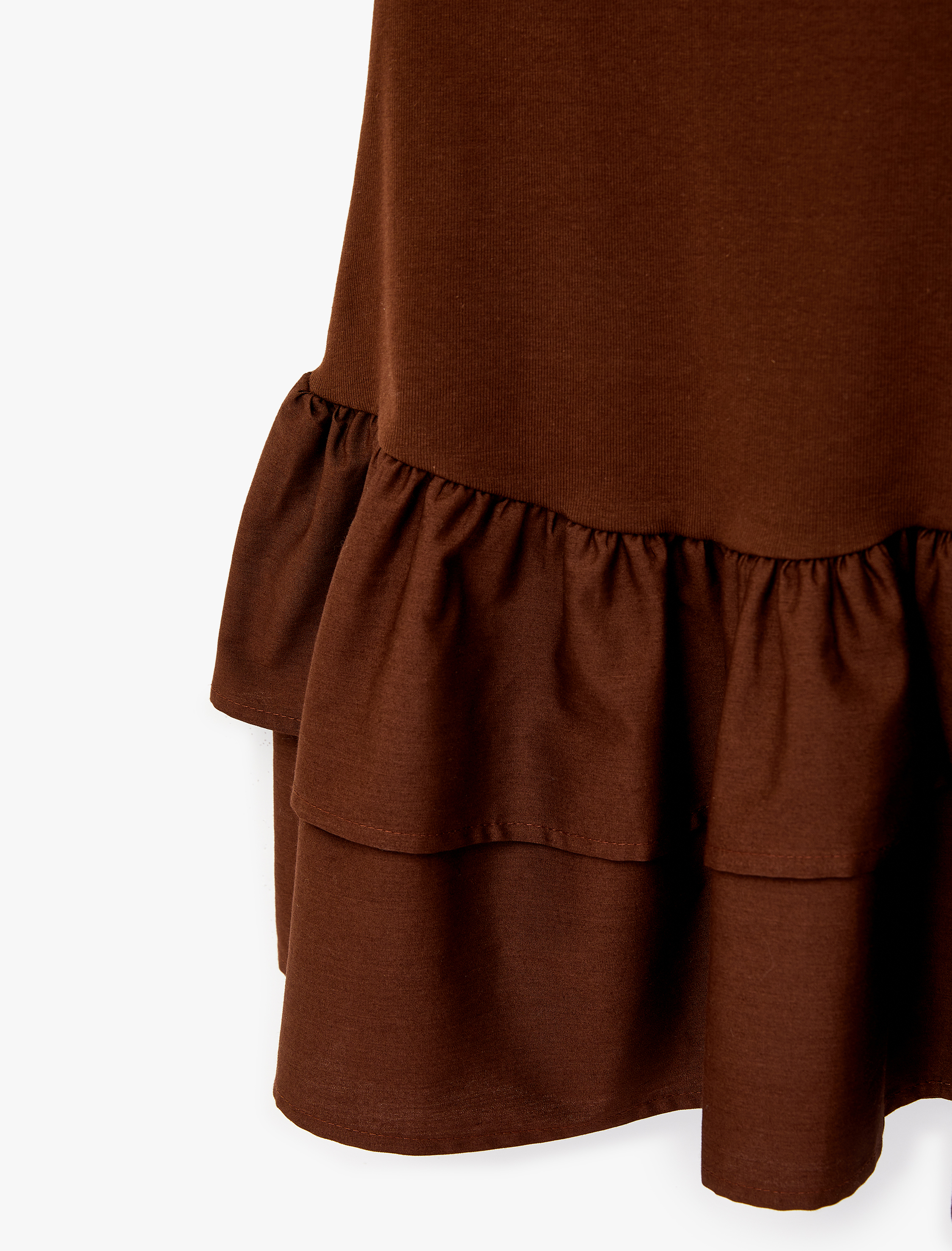   Kolsuz Bisiklet Yaka Pamuklu Katlı Volanlı Mini Elbise