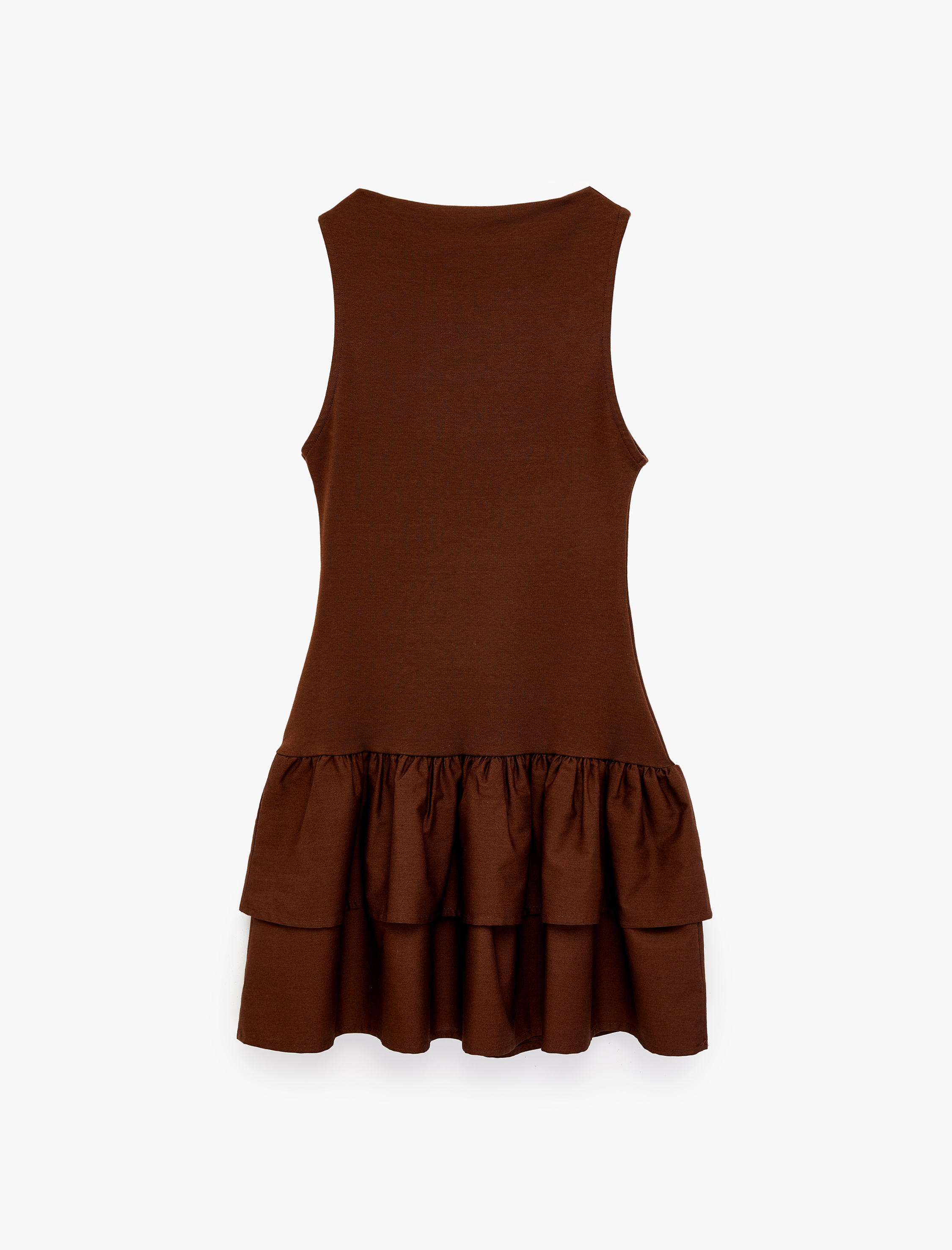   Kolsuz Bisiklet Yaka Pamuklu Katlı Volanlı Mini Elbise