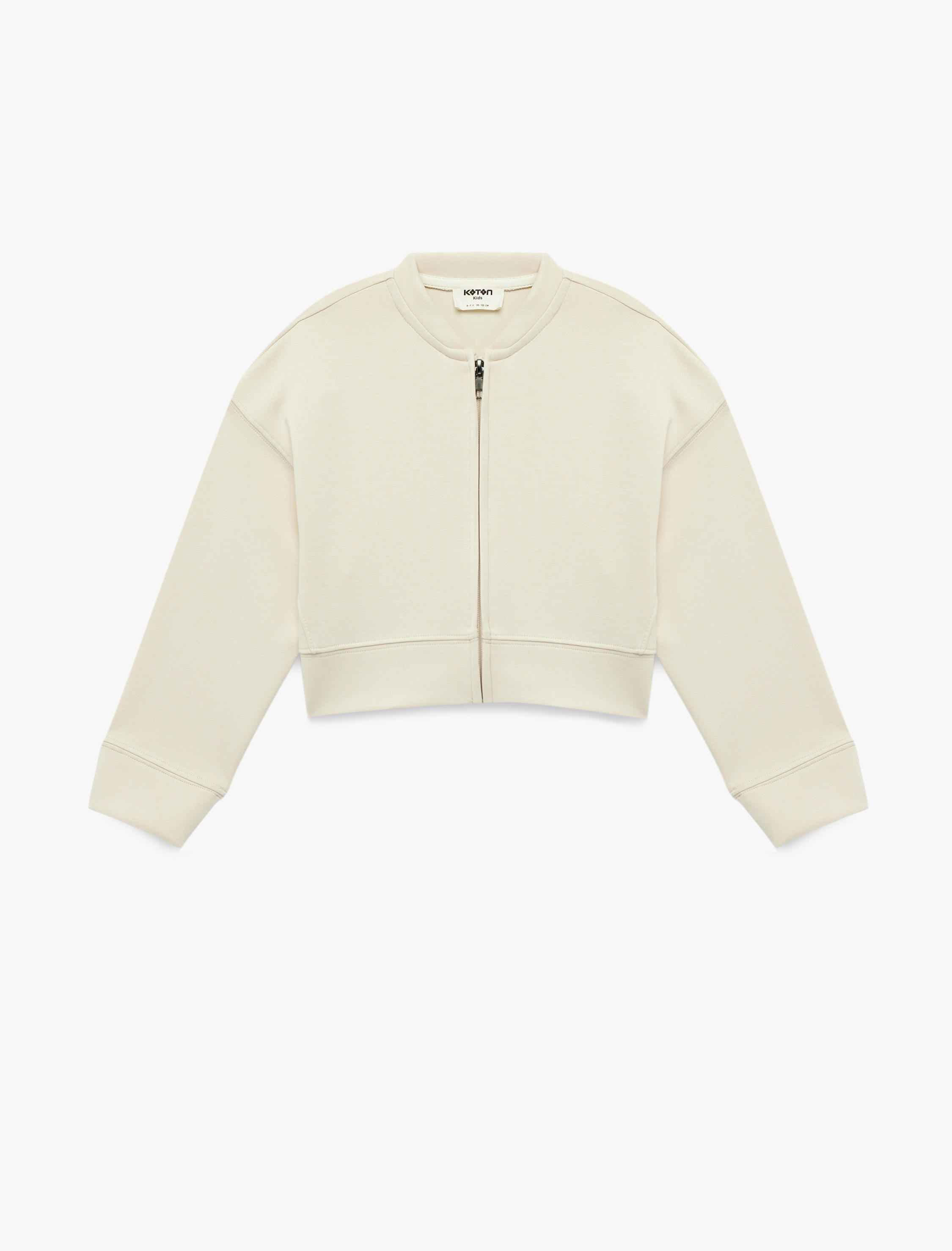  Kız Çocuk Bisiklet Yaka Viskon Karışımlı Uzun Kollu Fermuarlı Crop Bomber Ceket