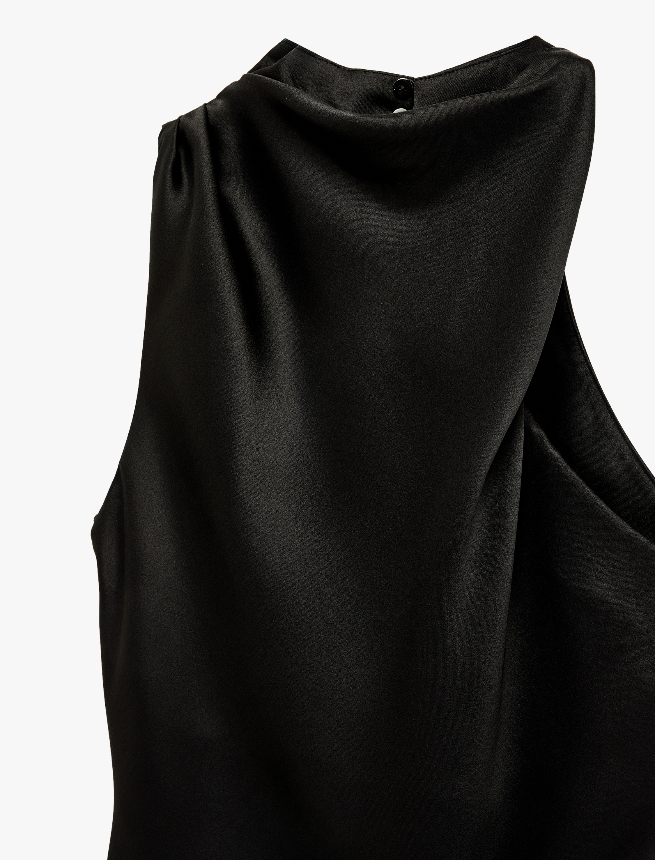   Asimetrik Kolsuz Dik Yaka Uzun Saten Elbise