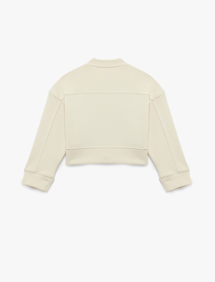 Kız Çocuk Bisiklet Yaka Viskon Karışımlı Uzun Kollu Fermuarlı Crop Bomber Ceket