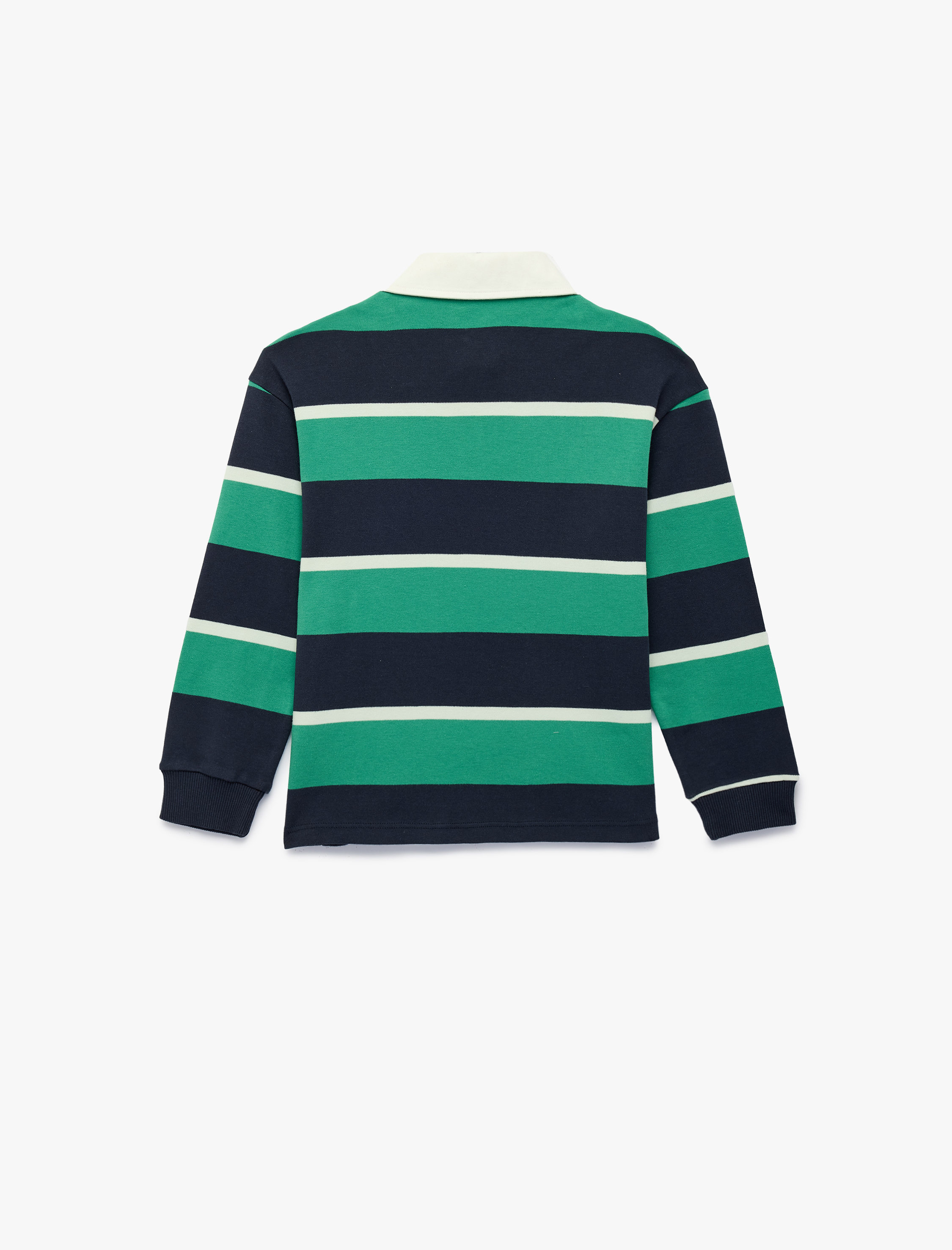  Erkek Çocuk Pamuklu Uzun Kollu Oversize Çizgili Polo Yaka Sweatshirt