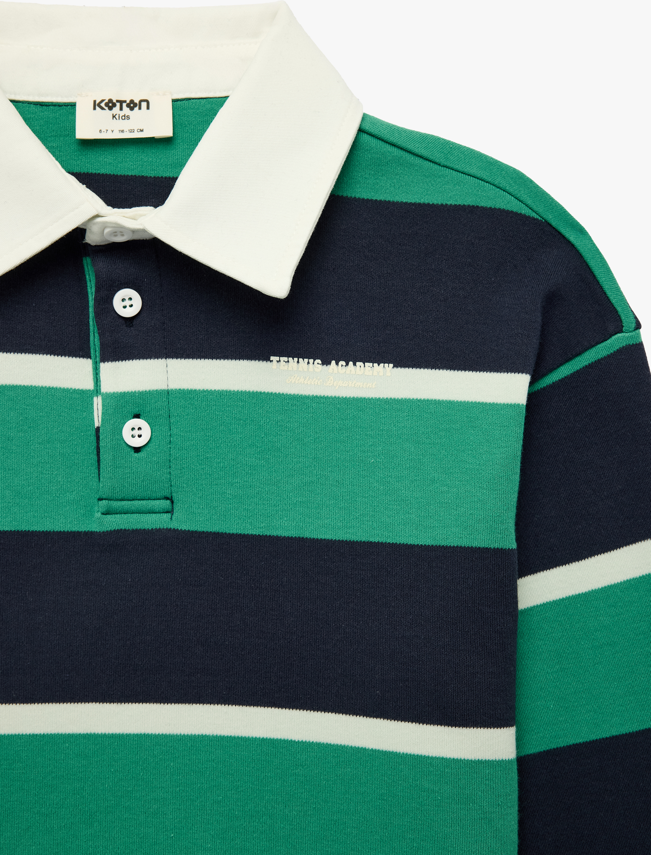  Erkek Çocuk Pamuklu Uzun Kollu Oversize Çizgili Polo Yaka Sweatshirt