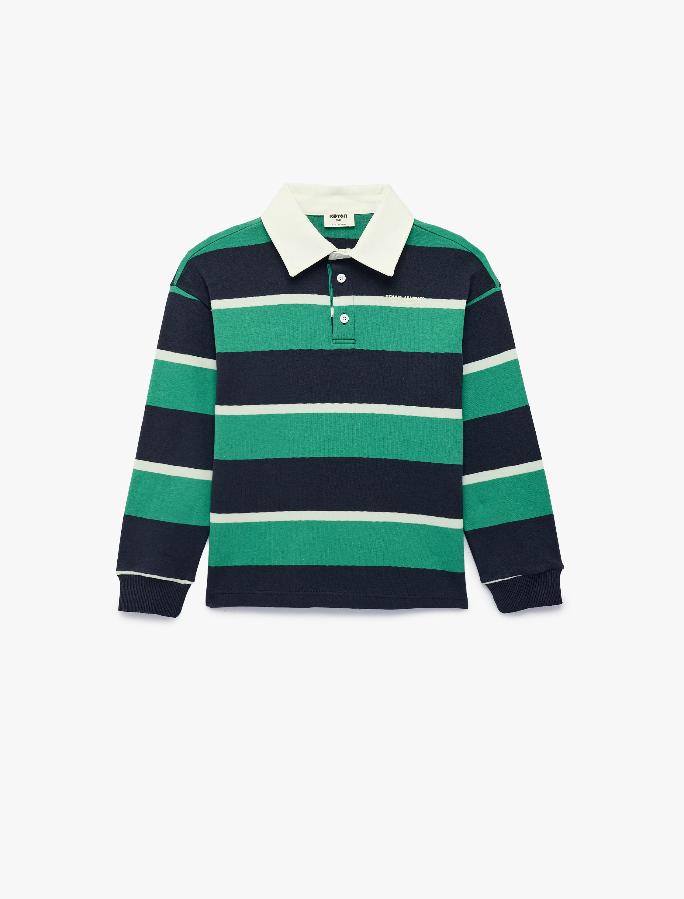  Erkek Çocuk Pamuklu Uzun Kollu Oversize Çizgili Polo Yaka Sweatshirt
