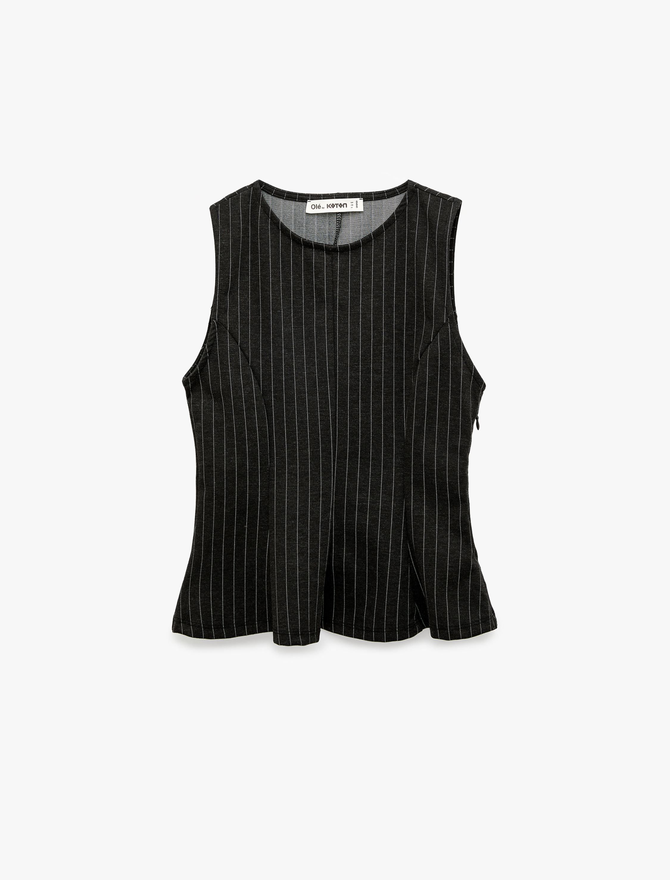   Slim Fit Kolsuz Bisiklet Yaka Çizgili Peplum Bluz