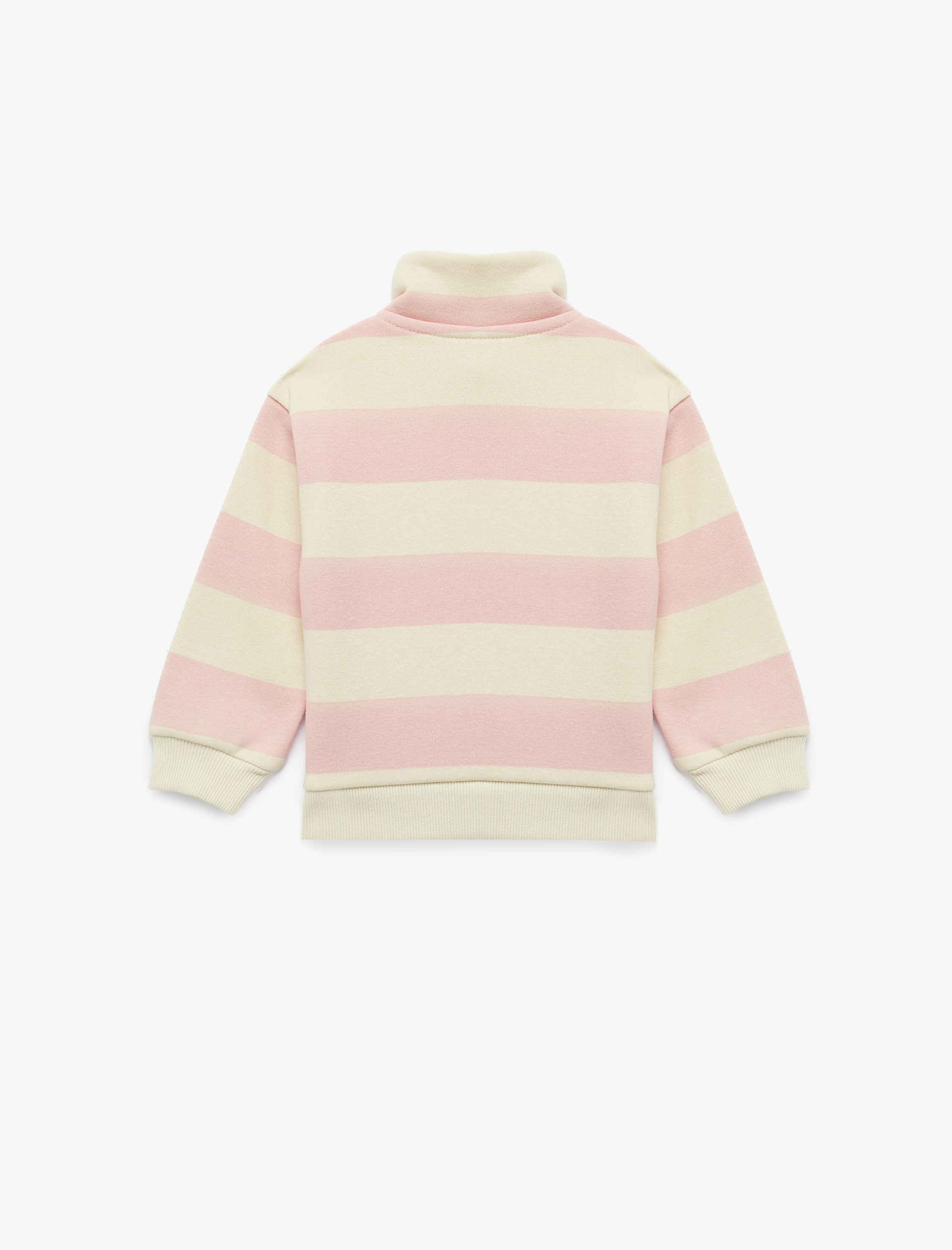  Kız Bebek Nakış Detaylı Yarım Fermuarlı Uzun Kollu Çizgili Polo Yaka Sweatshirt