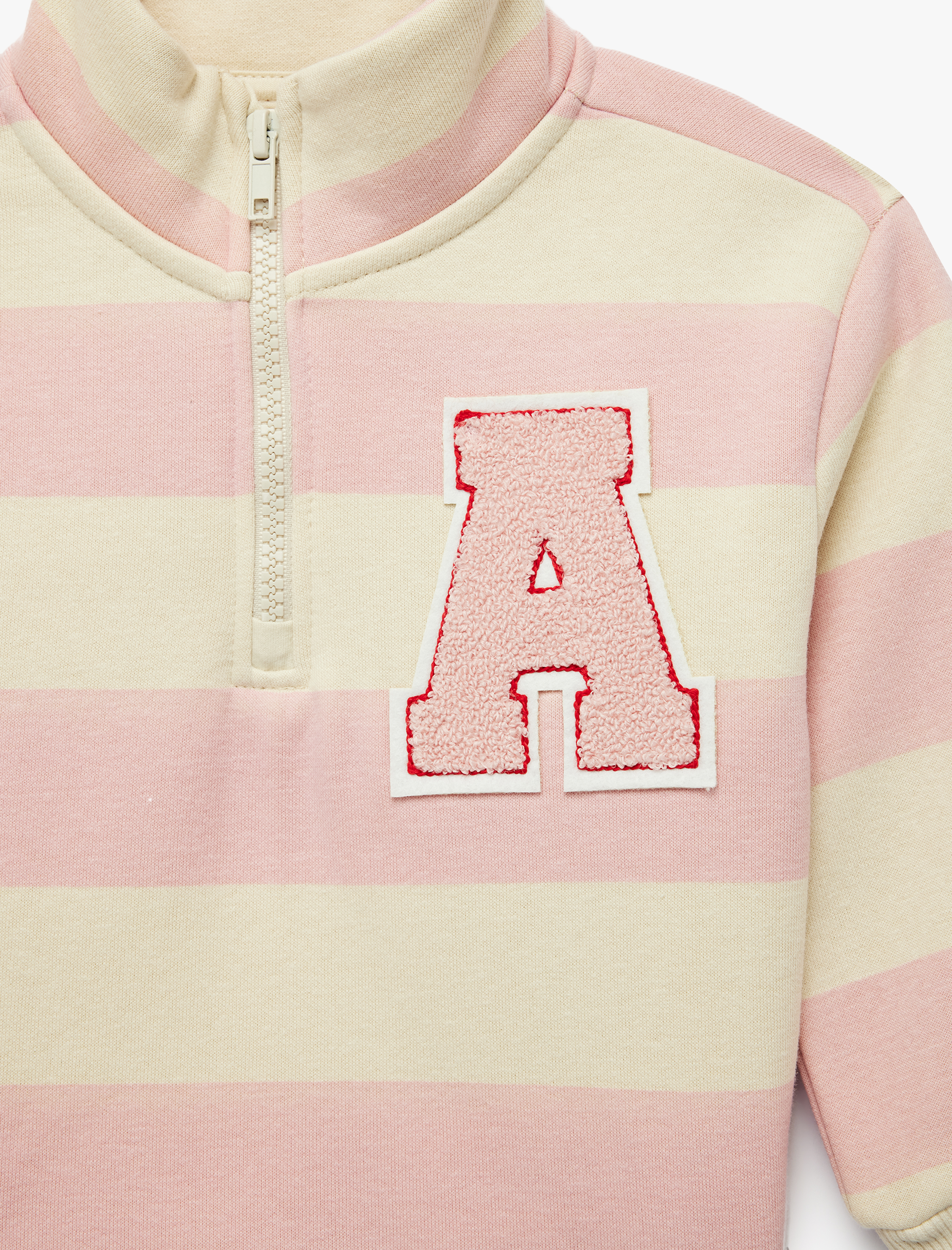  Kız Bebek Nakış Detaylı Yarım Fermuarlı Uzun Kollu Çizgili Polo Yaka Sweatshirt