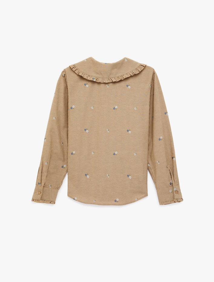  Düğmeli Uzun Kollu Çiçek Nakışlı Bebe Yaka Gömlek