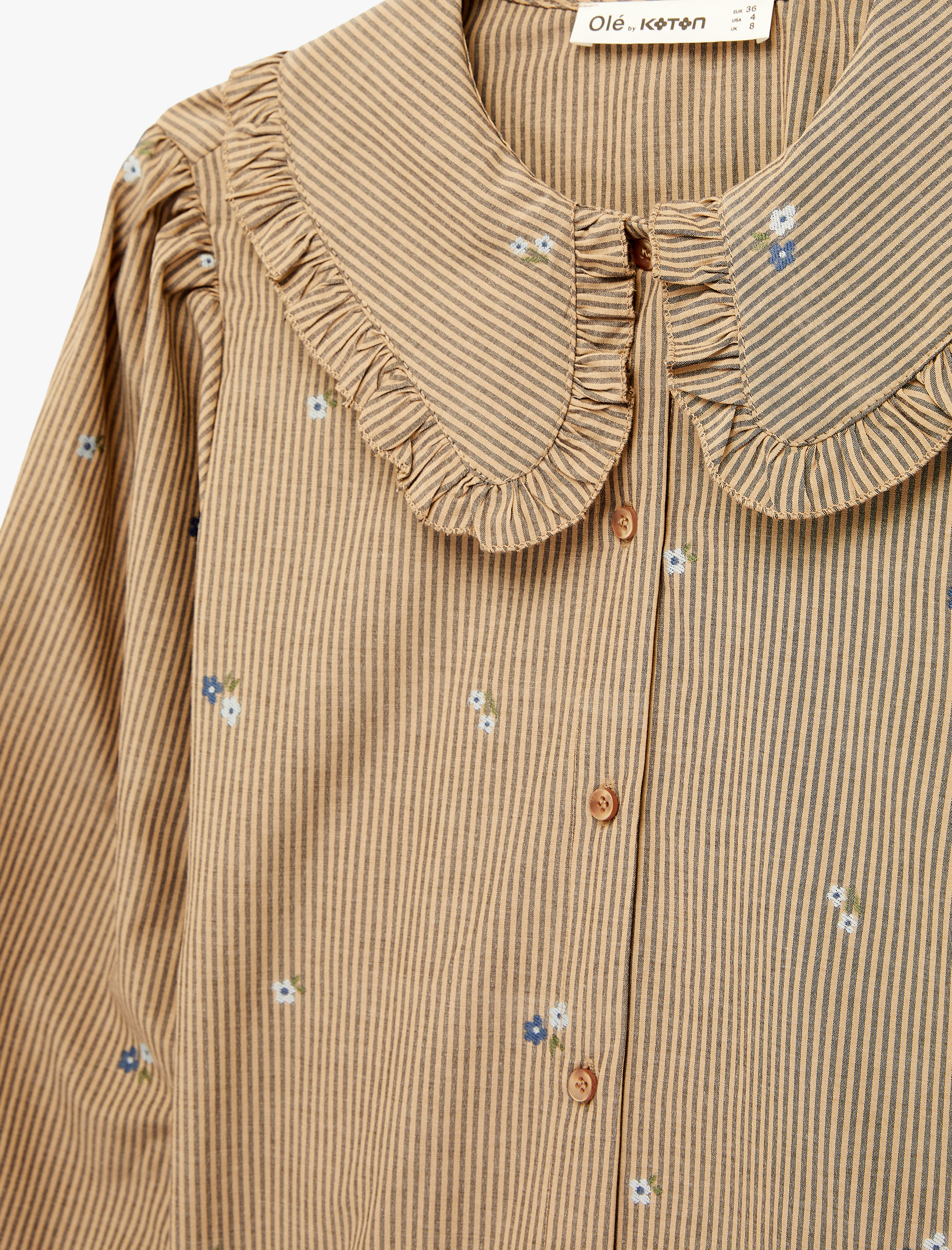   Düğmeli Uzun Kollu Çiçek Nakışlı Bebe Yaka Gömlek