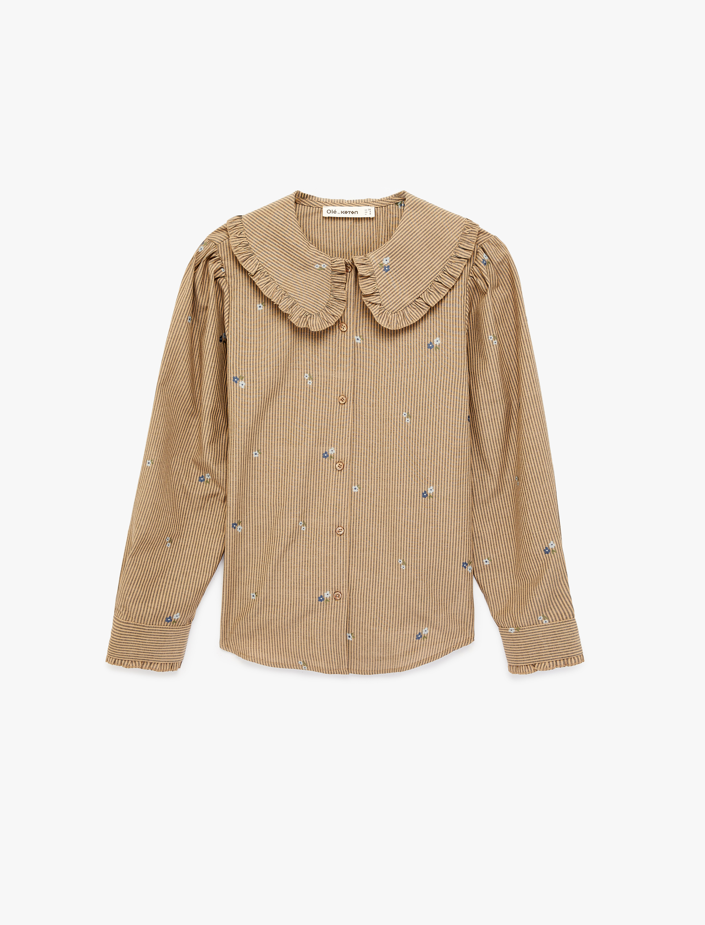   Düğmeli Uzun Kollu Çiçek Nakışlı Bebe Yaka Gömlek