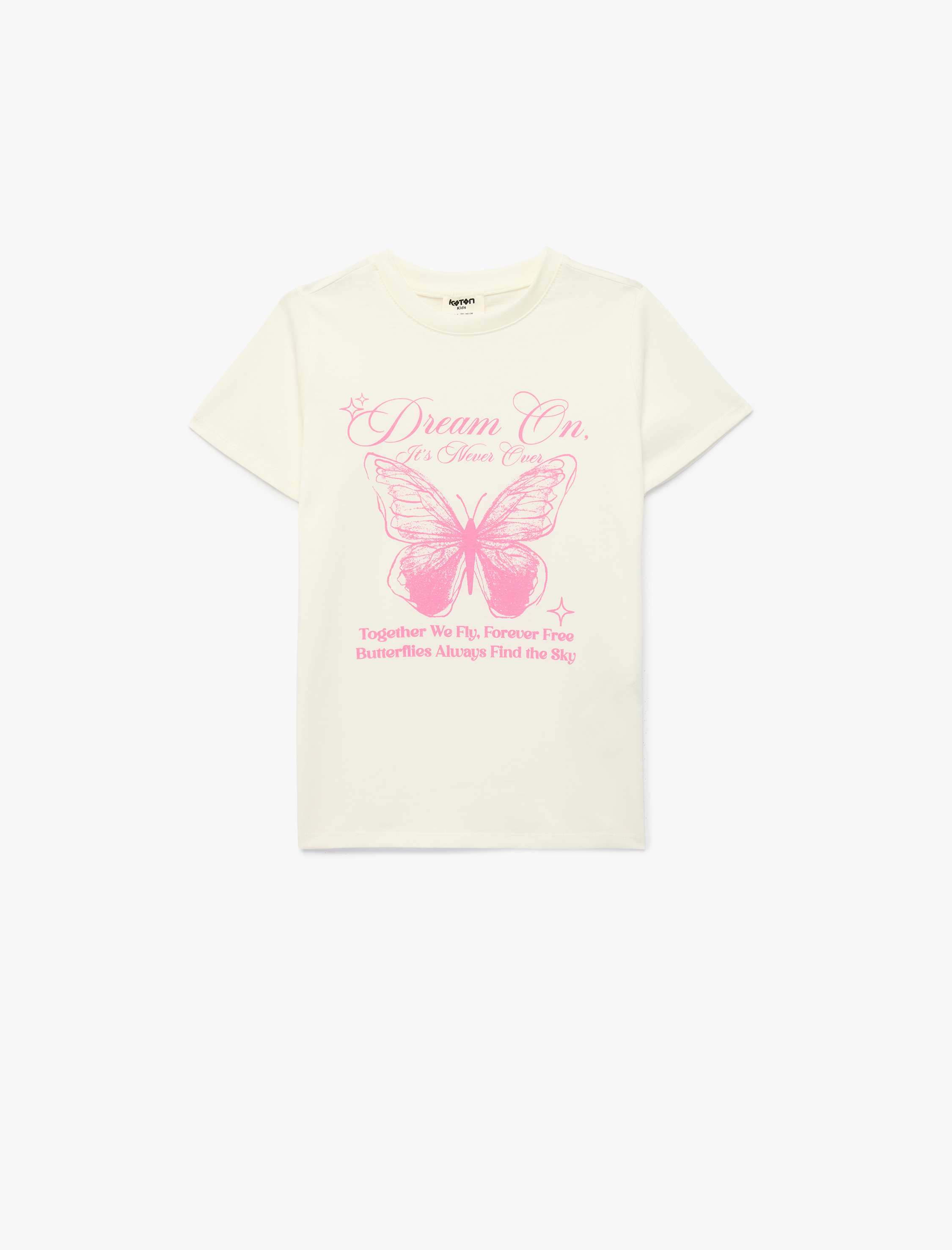  Kız Çocuk Pamuklu Kelebek Baskılı Bisiklet Yaka Kısa Kollu Tişört