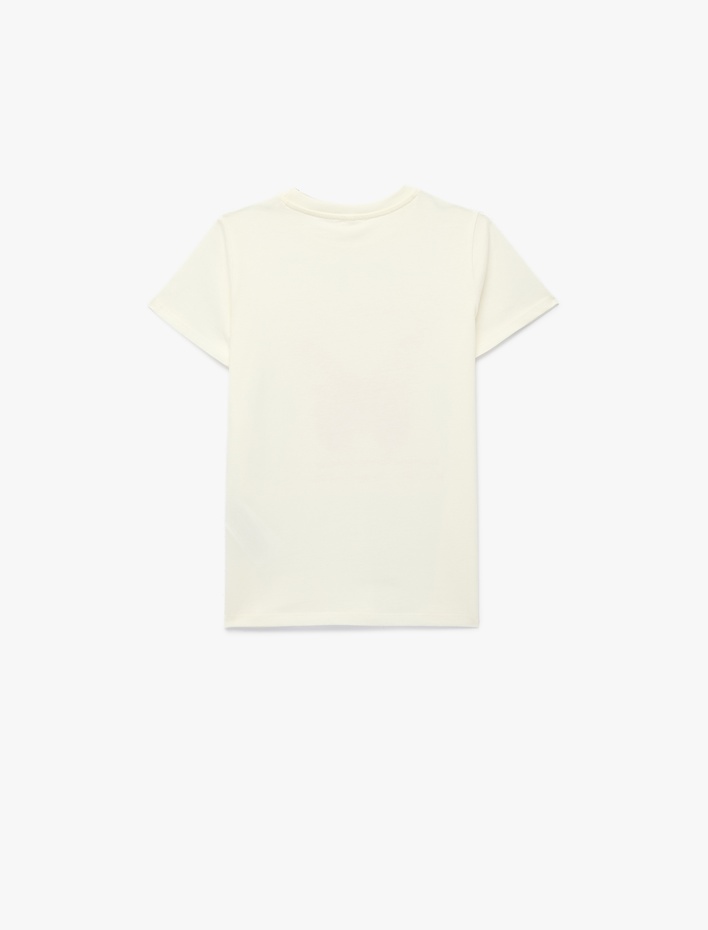 Kız Çocuk Pamuklu Kelebek Baskılı Bisiklet Yaka Kısa Kollu Tişört