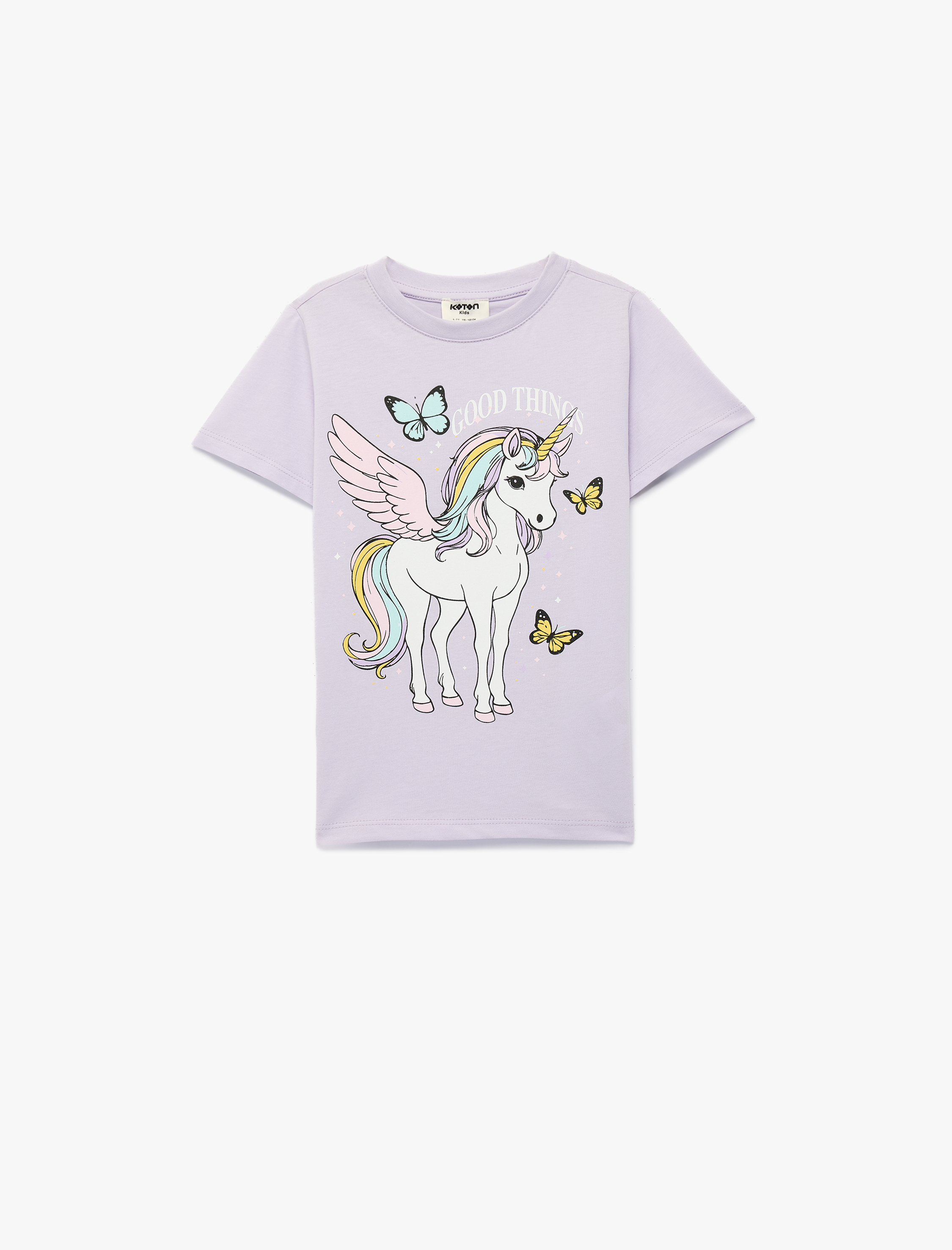  Kız Çocuk Unicorn Baskılı Bisiklet Yaka Kısa Kollu Pamuklu Tişört