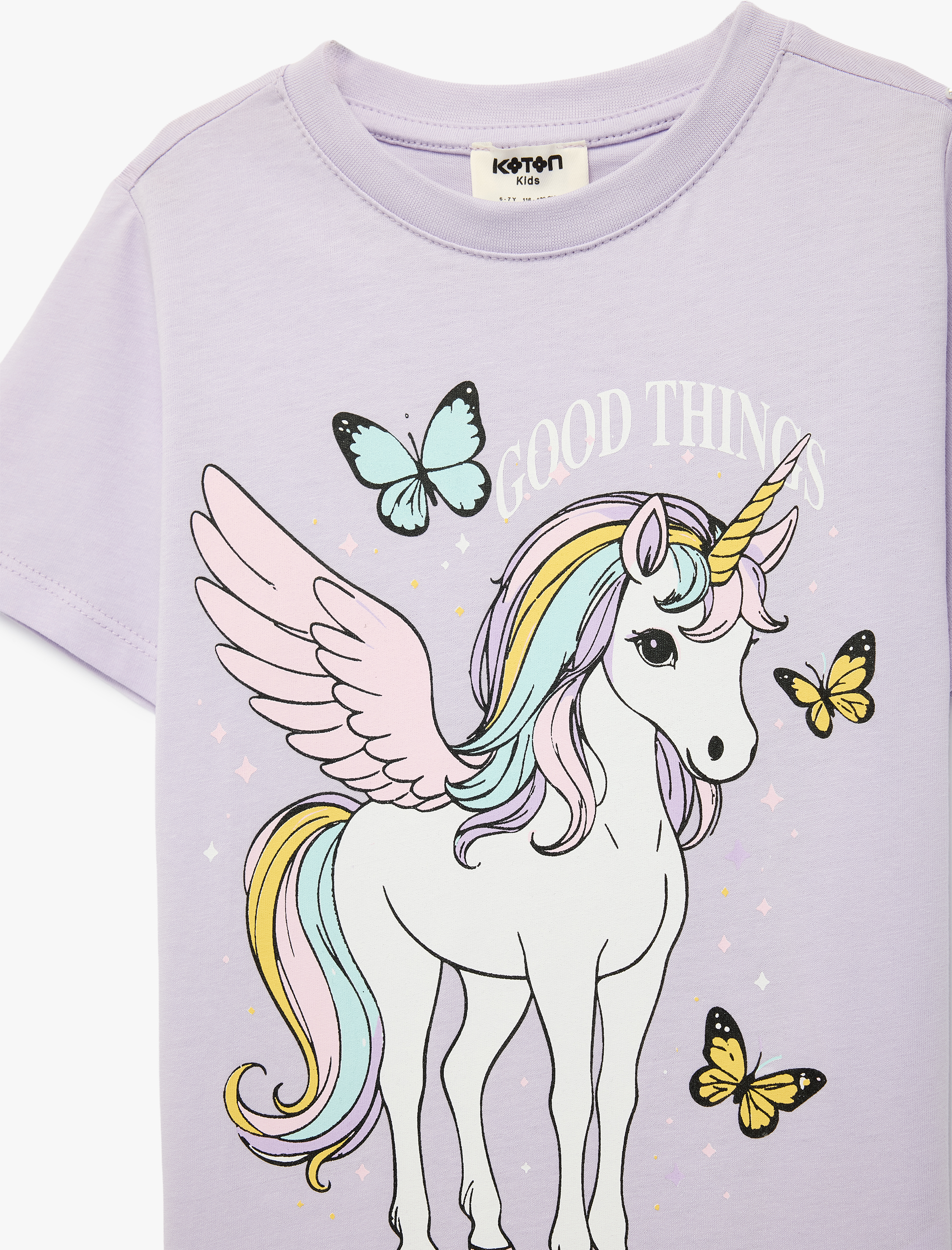  Kız Çocuk Unicorn Baskılı Bisiklet Yaka Kısa Kollu Pamuklu Tişört