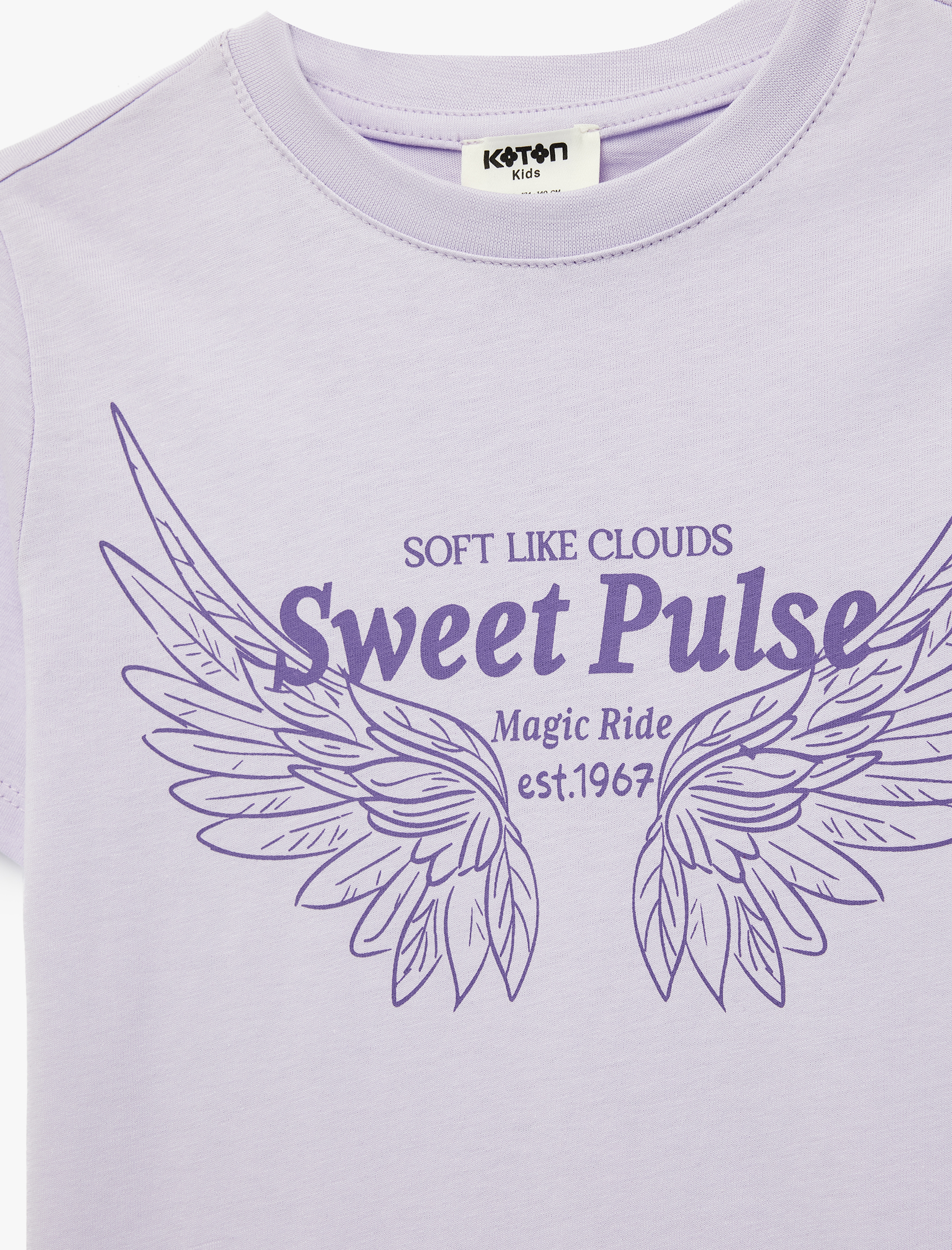  Kız Çocuk Pamuklu Kısa Kollu Bisiklet Yaka Kanat Baskılı Tişört