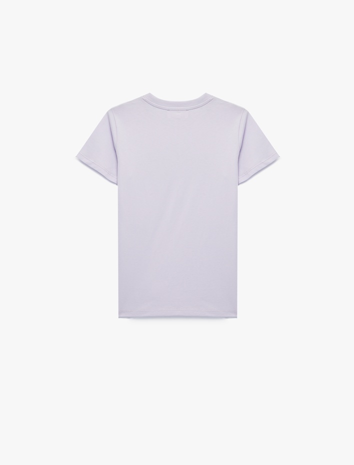 Kız Çocuk Pamuklu Kısa Kollu Bisiklet Yaka Kanat Baskılı Tişört