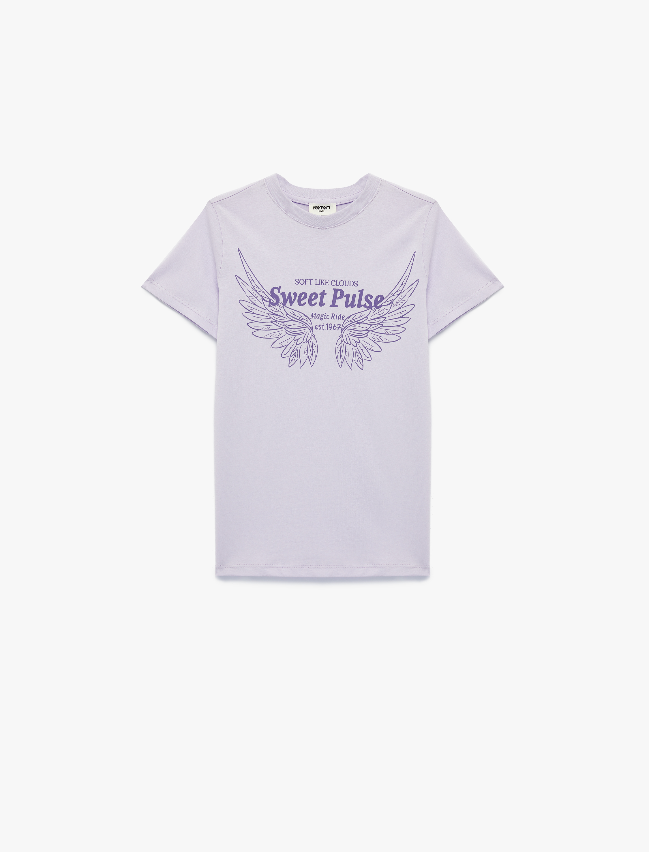  Kız Çocuk Pamuklu Kısa Kollu Bisiklet Yaka Kanat Baskılı Tişört