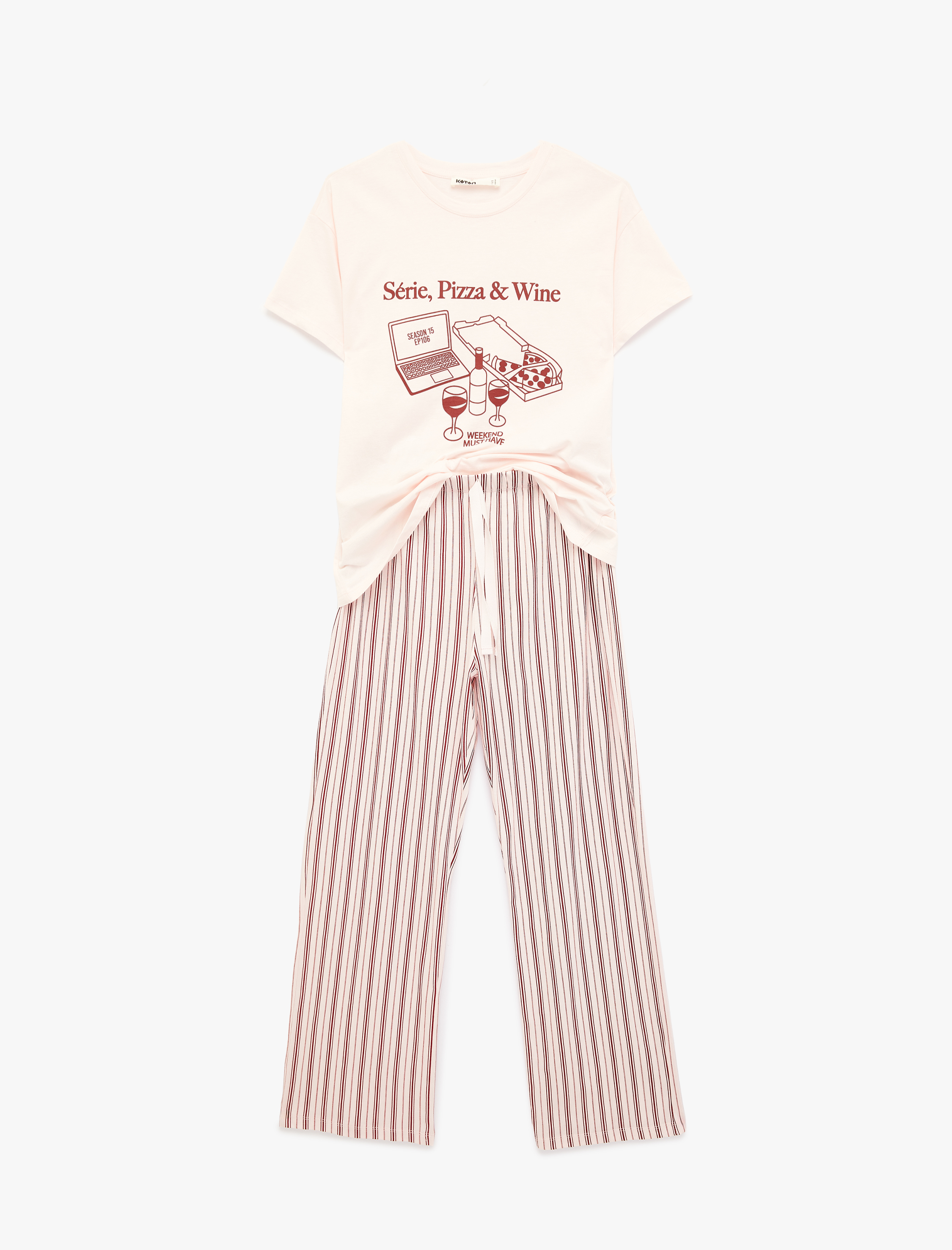   Rahat Kalıp Kısa Kollu Bisiklet Yaka Pijama Takımı