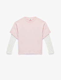 Uzun Kollu Bisiklet Yaka Dantel Kol Detaylı Bluz