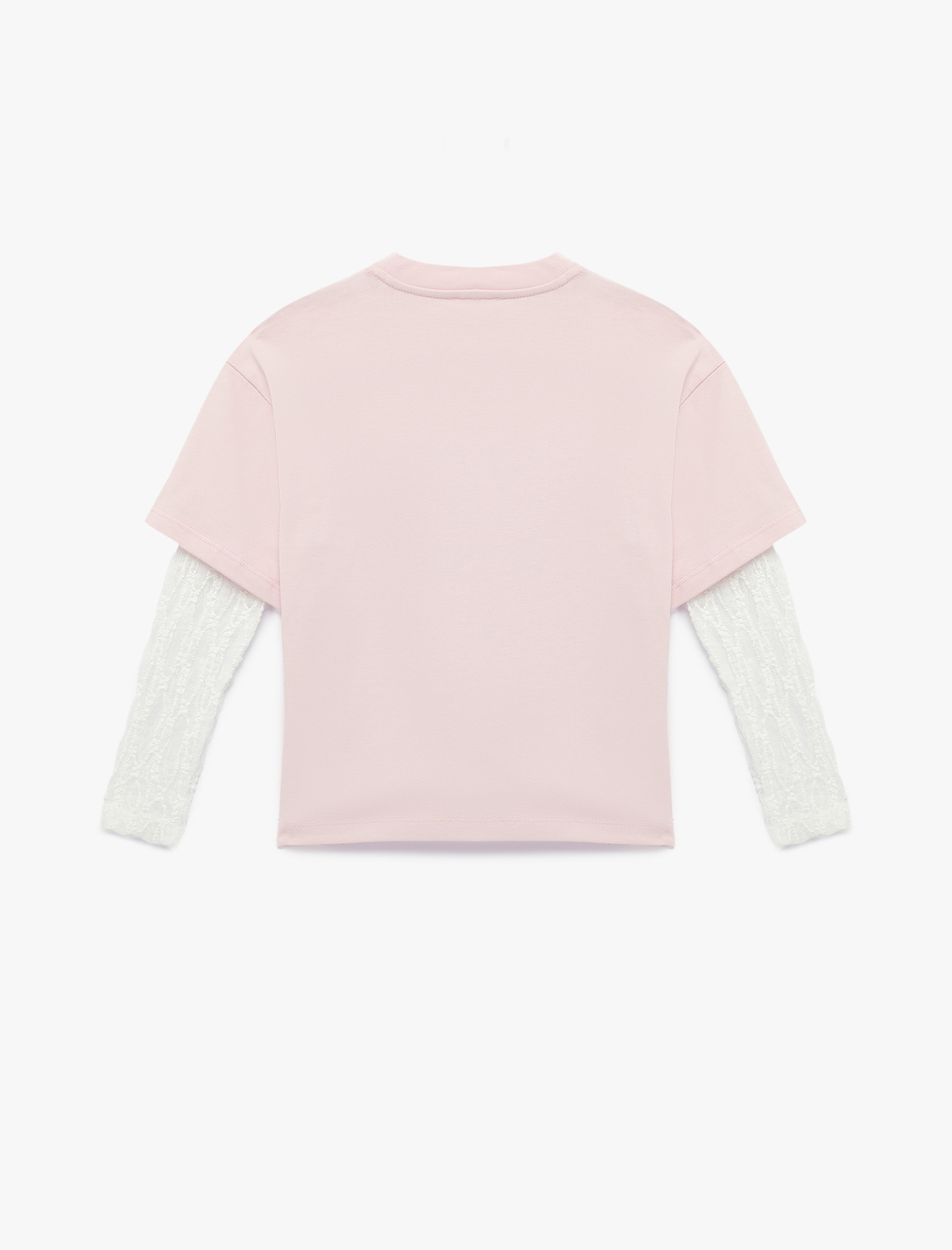  Kız Çocuk Uzun Kollu Bisiklet Yaka Dantel Kol Detaylı Bluz